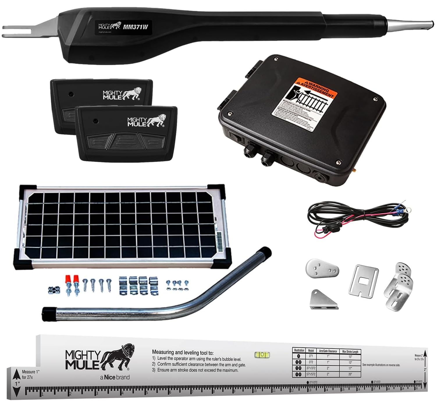 Mighty Mule MM371W-SOL-A Solar Powered Automatic Gate Opener Kit - Heavy Duty Black Gate Motor for Driveway, Farm & Ranch Security (Ideal for Remote Areas Without Electricity)
