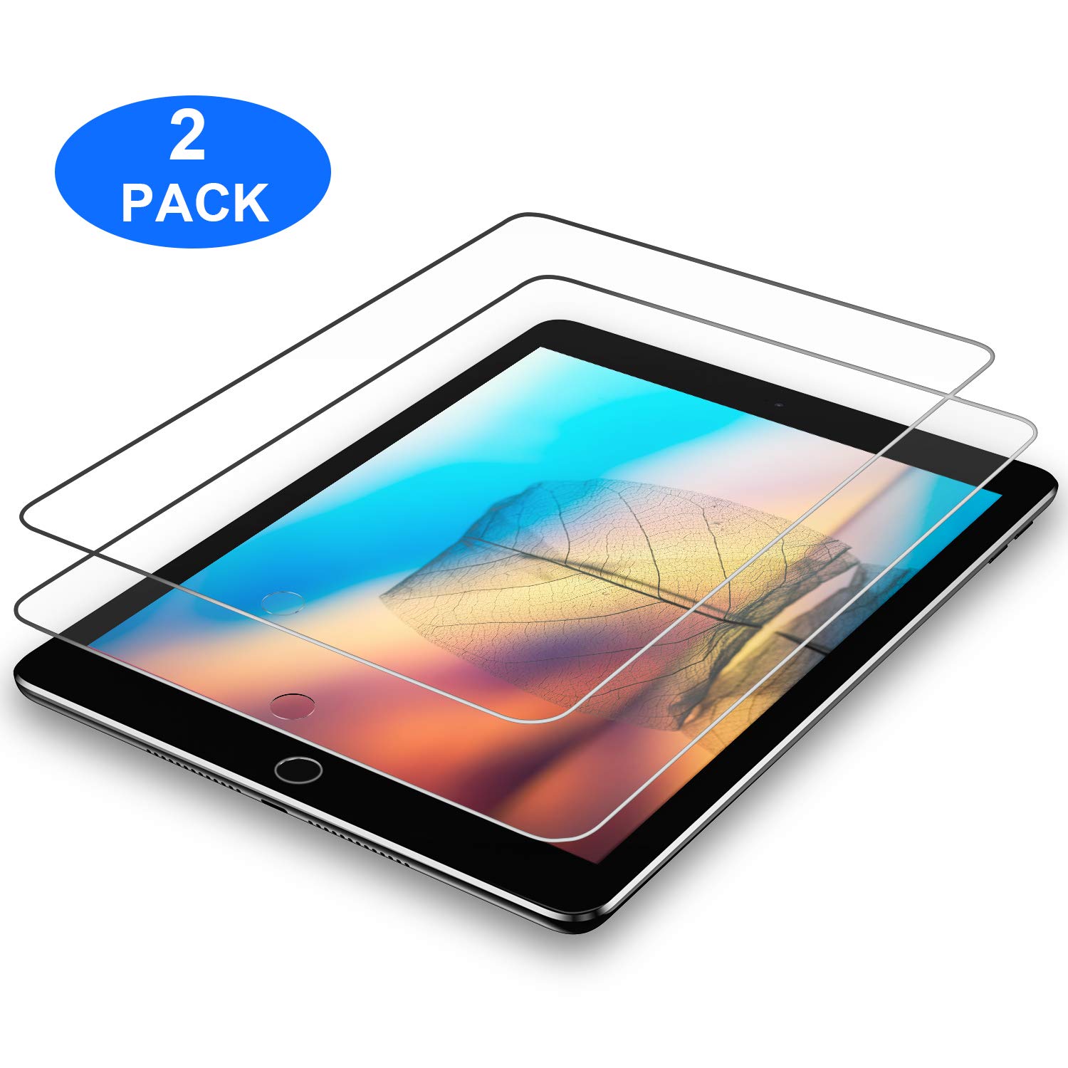 Gerutek 2-Pack Tempered Glass Screen Protector for iPad 9.7 Inch (2018/2017 6th/5th Gen), iPad Air 2 & iPad Air - 9H Hardness, Anti-Bubble, HD Clear - Perfect for Work, Study & Entertainment