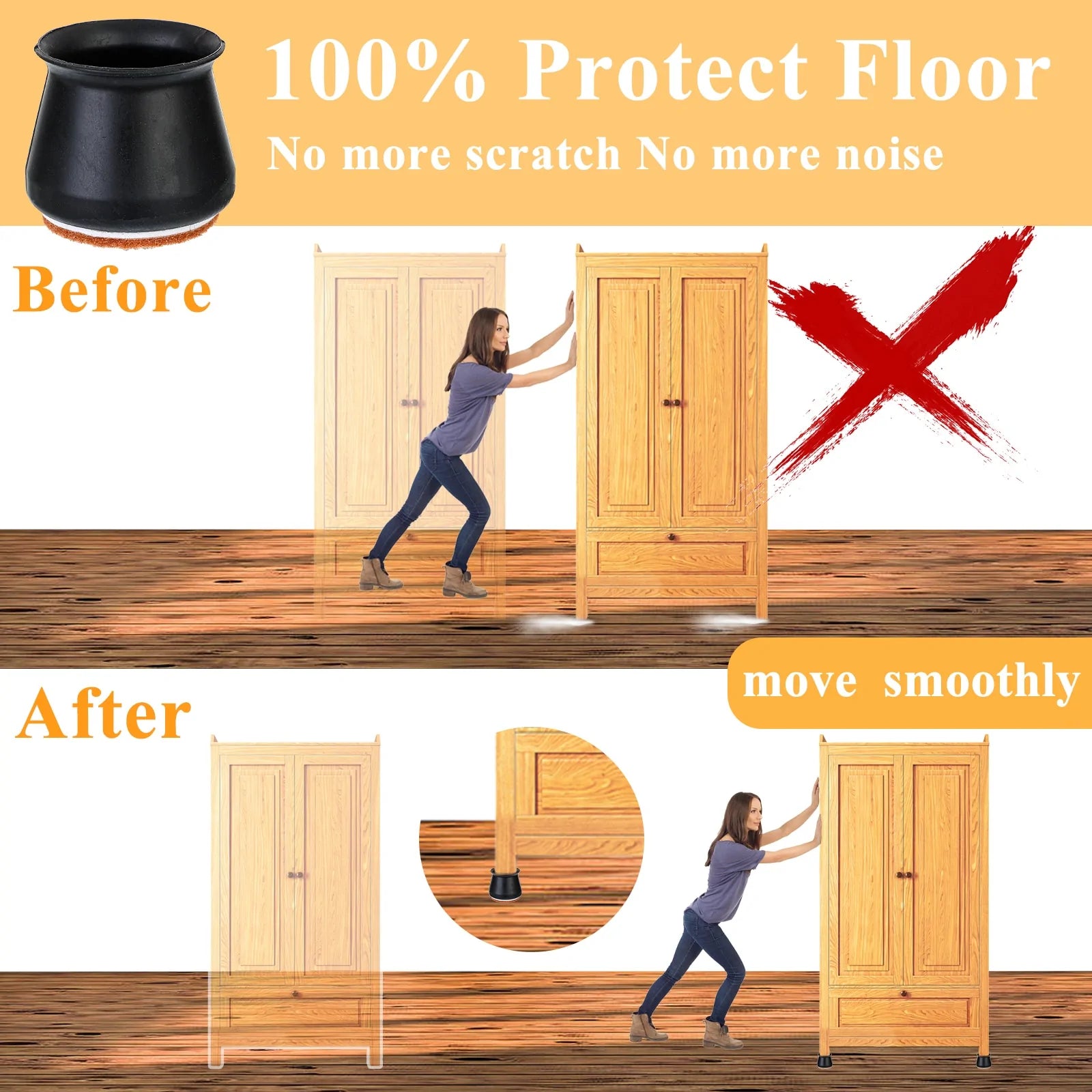 16-Piece Silicone Furniture Leg Protectors - Non-Slip Floor Protectors for Chairs, Tables & Couches | Scratch & Noise Reduction for Hardwood & Tile Floors | Home & Office Use