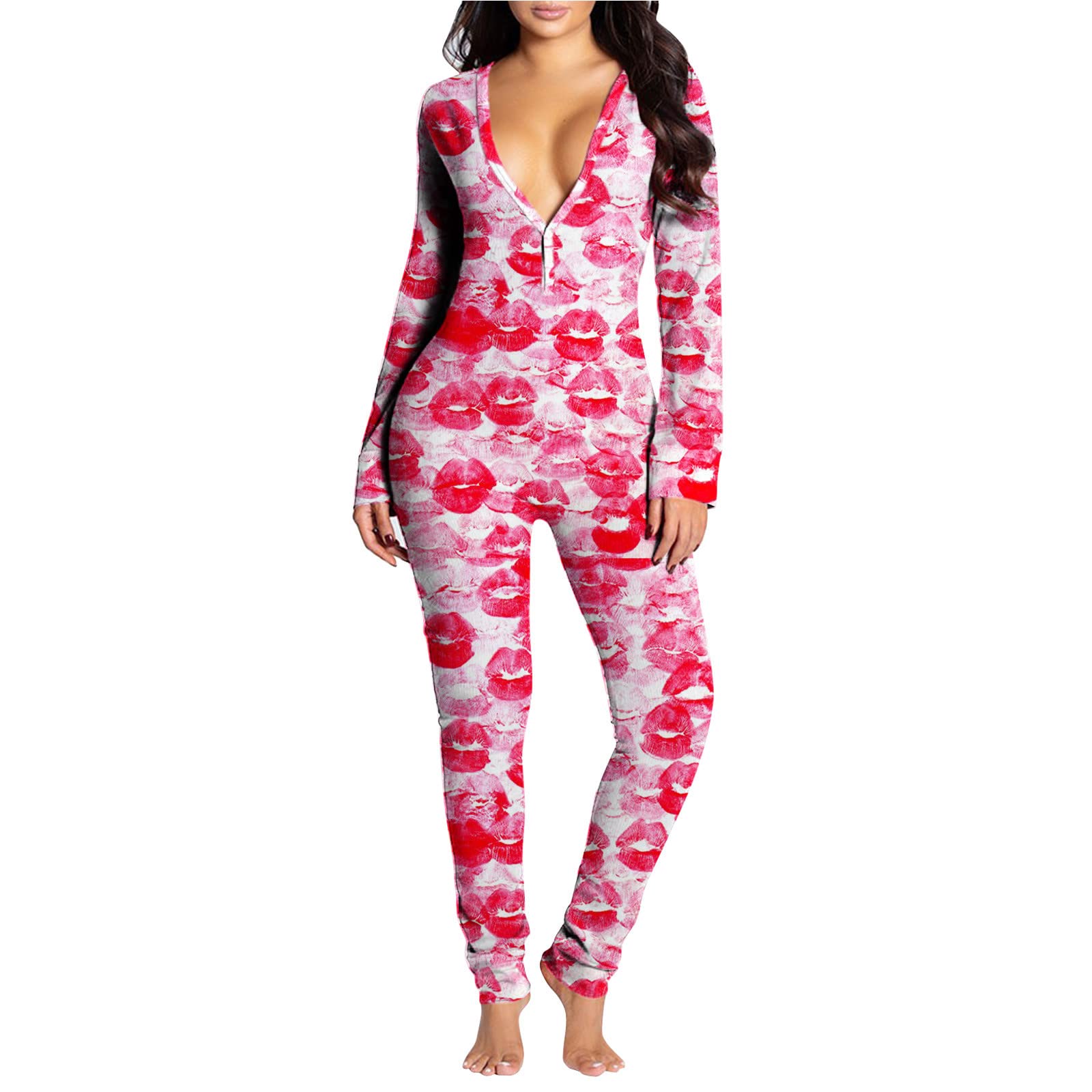 Naioewe Women's Button-Down V-Neck Jumpsuit Pajamas with Functional Butt Flap - Soft Sleepwear & Loungewear for Women - Perfect for Sleepovers, Relaxing at Home, and Cozy Nights