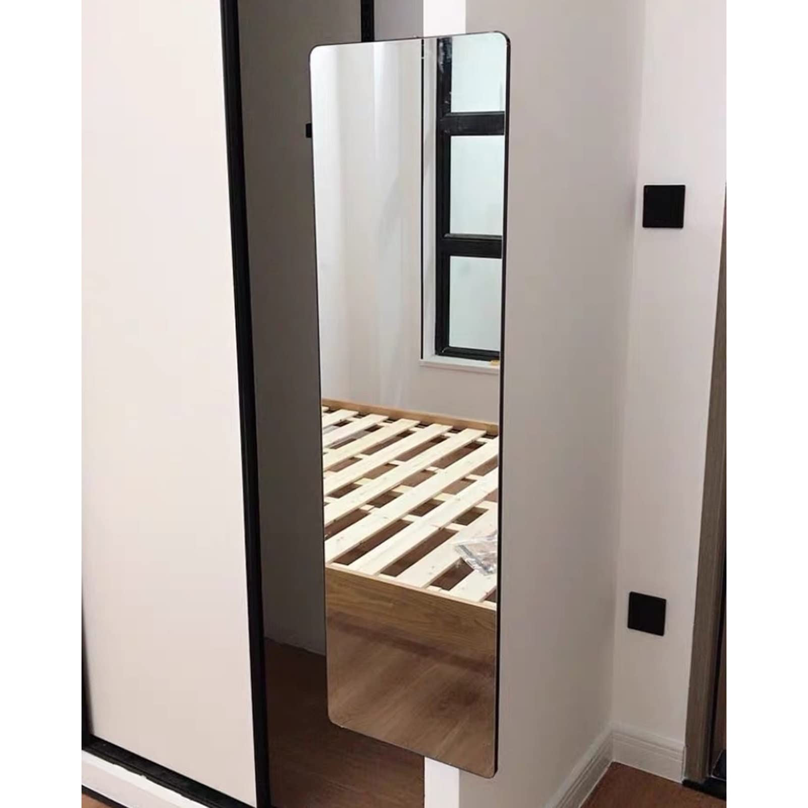 Full-Length Sliding Wardrobe Mirror with Built-in Rail - Telescopic, Rotating, Folding & Invisible Fitting for Bedroom, Closet or Dressing Room - Perfect for Outfit Checks & Space Saving