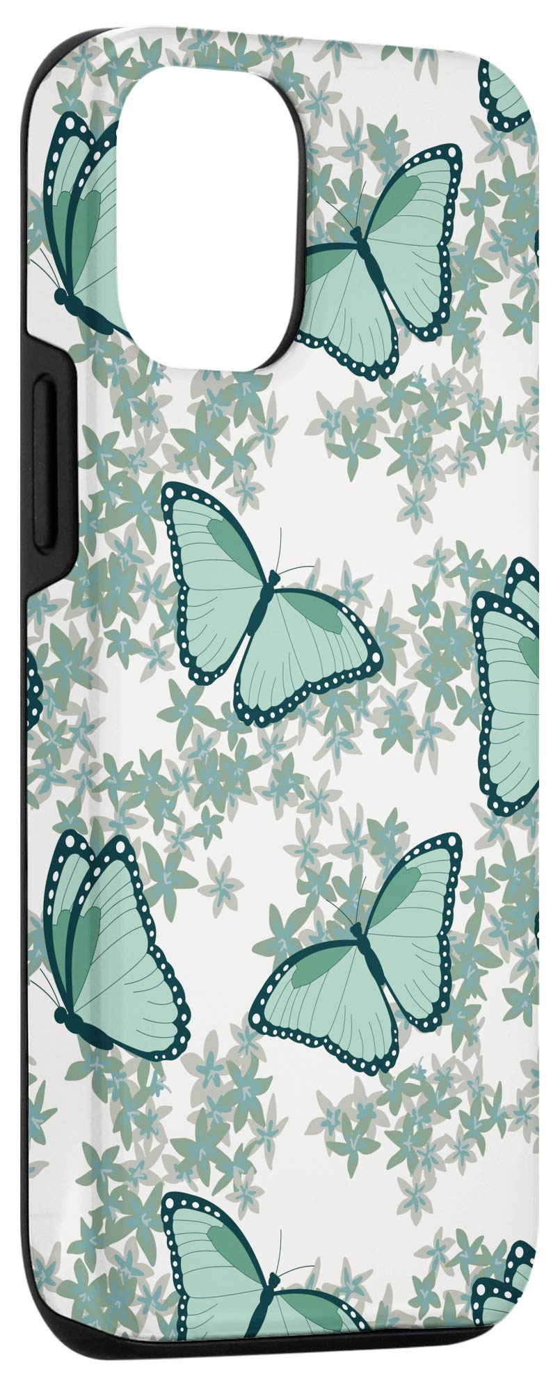 iPhone 12/12 Pro Case - Mint Green & Ivory Butterfly Design Slim Protective Cover | Perfect for Everyday Use, Travel & Gift Giving