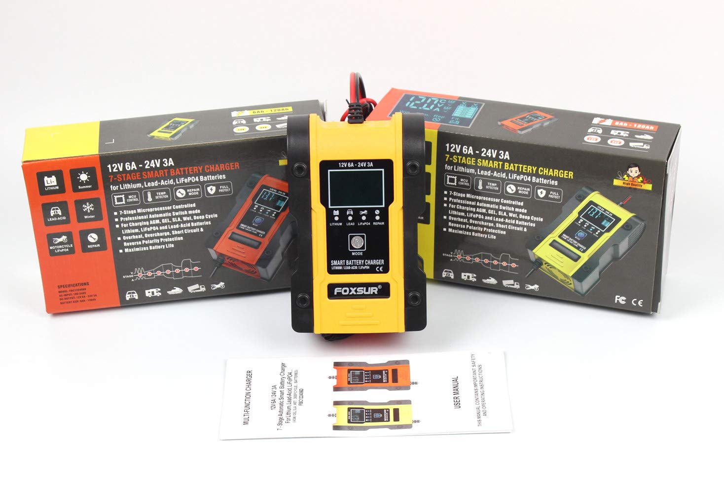 12V/24V 6A Smart Car Battery Charger for Lithium & Lead-Acid - Auto Maintenance
