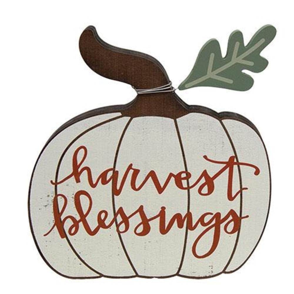 Harvest Blessings Chunky Pumpkin Sitter - Fall Home Decor, Thanksgiving Table Centerpiece, Autumn Porch Decorations for Seasonal Holiday Display