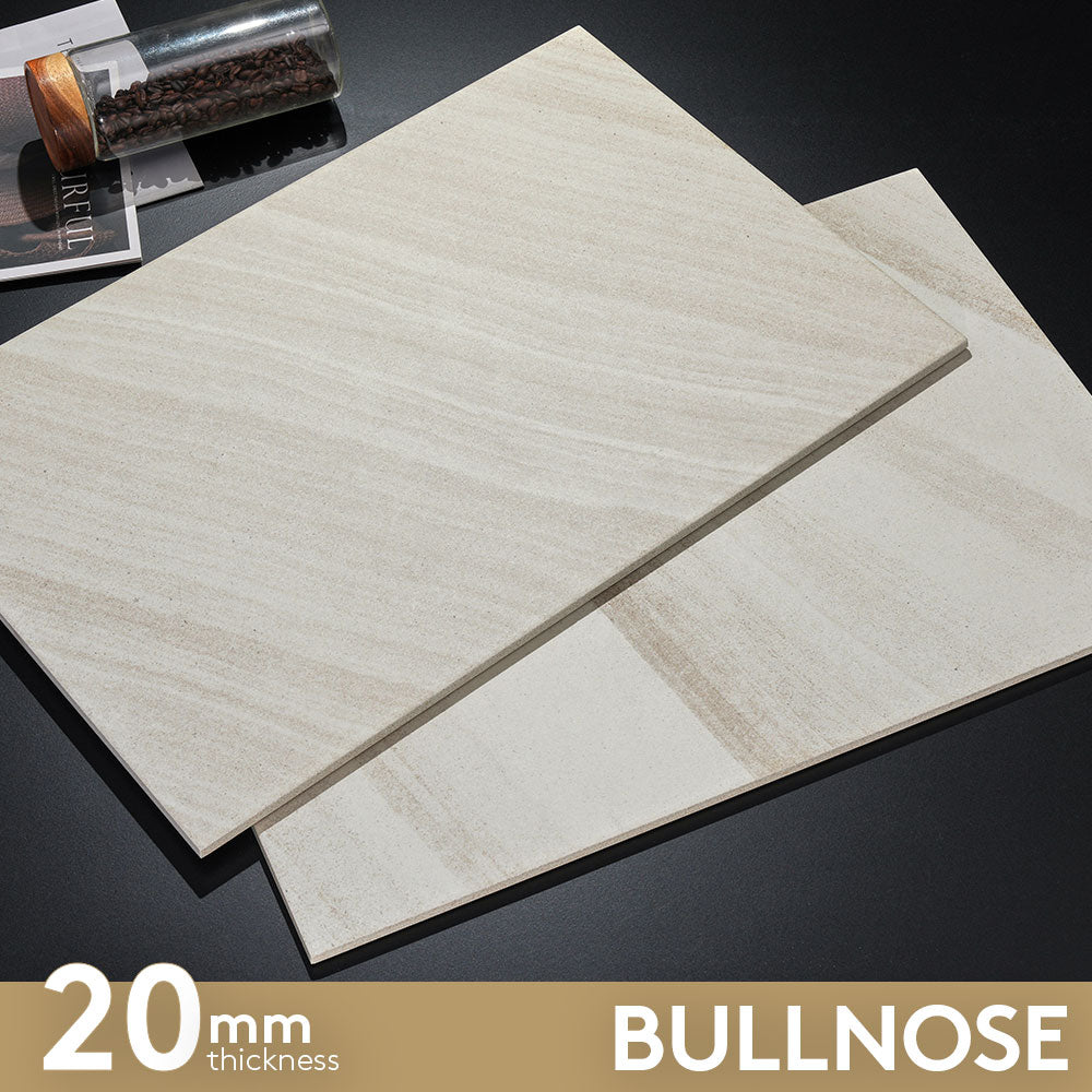 Maroubra Sand 400x600x20mm Outdoor Sandstone Look Porcelain Bullnose Tile - Perfect for Pool Coping, Patio Edging & Garden Pathways (Per Piece)