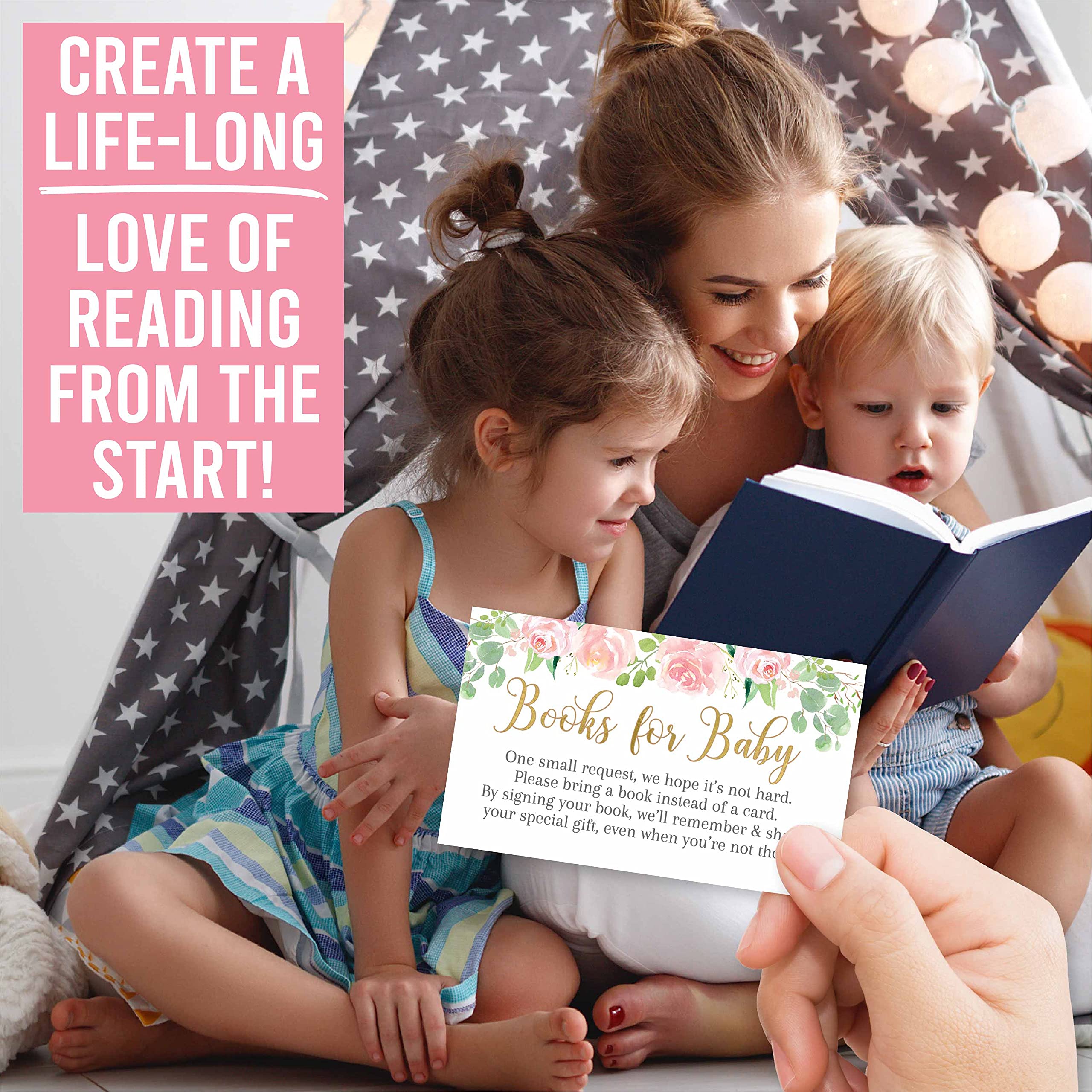 Hadley Designs - Floral Baby Shower Invitation Cards & Book Request Cards for Girls - Set of 25 - Perfect for Baby Registry, Gender Reveal & Newborn Celebrations
