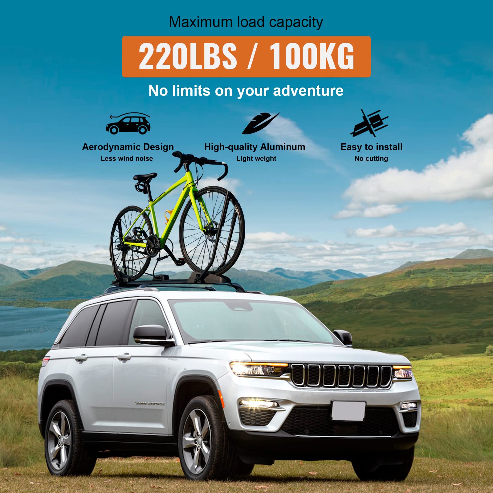 Heavy Duty Aluminum Roof Rack Cross Bars for Jeep Grand Cherokee L 2021-2025 & Grand Cherokee WL 2022-2025 - 220lb Capacity - Perfect for Luggage, Canoe, and Outdoor Adventure Gear