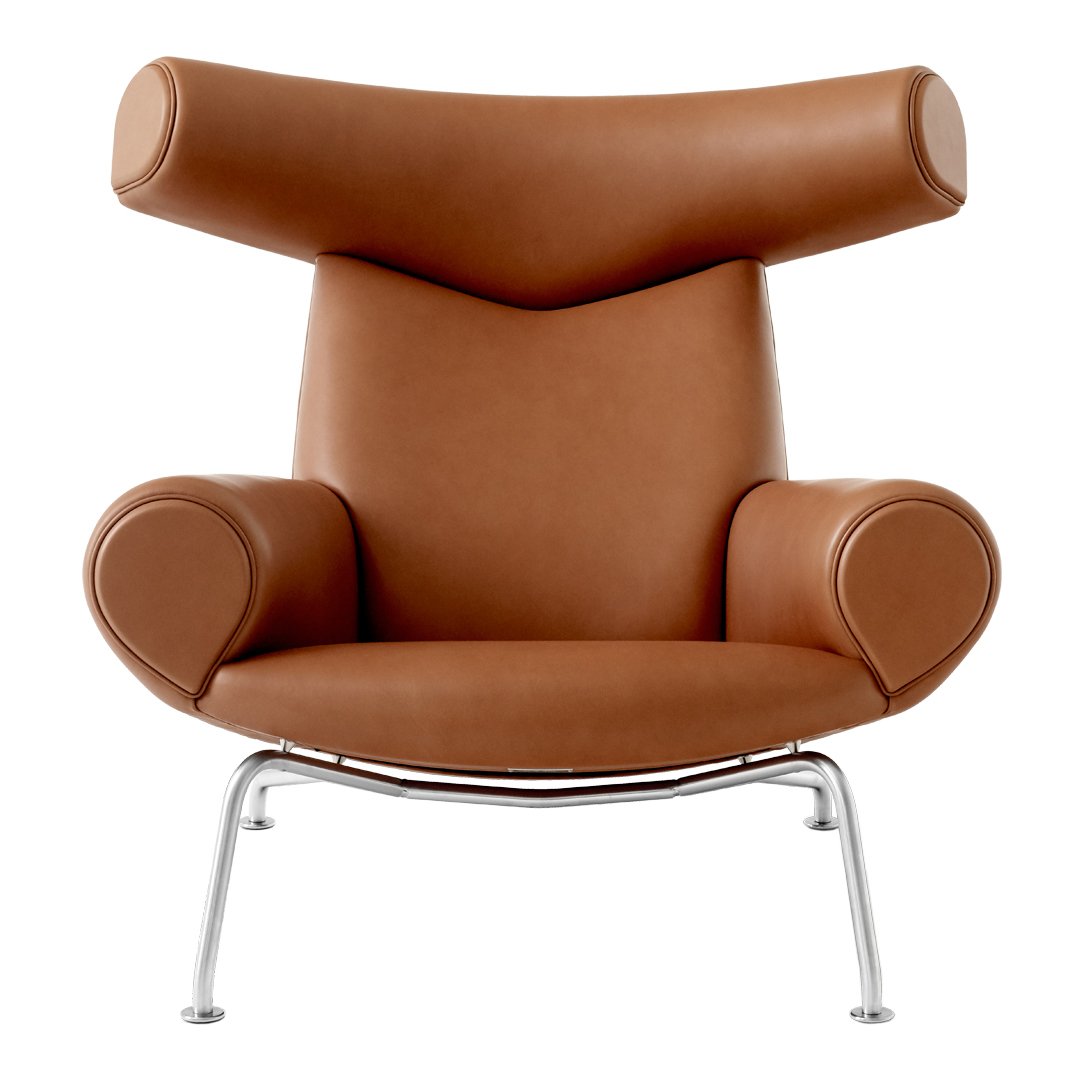 Erik Jørgensen Wegner Ox Chair - Mid Century Modern Leather Lounge Chair for Living Room, Office & Reading Nook - Scandinavian Design Replica