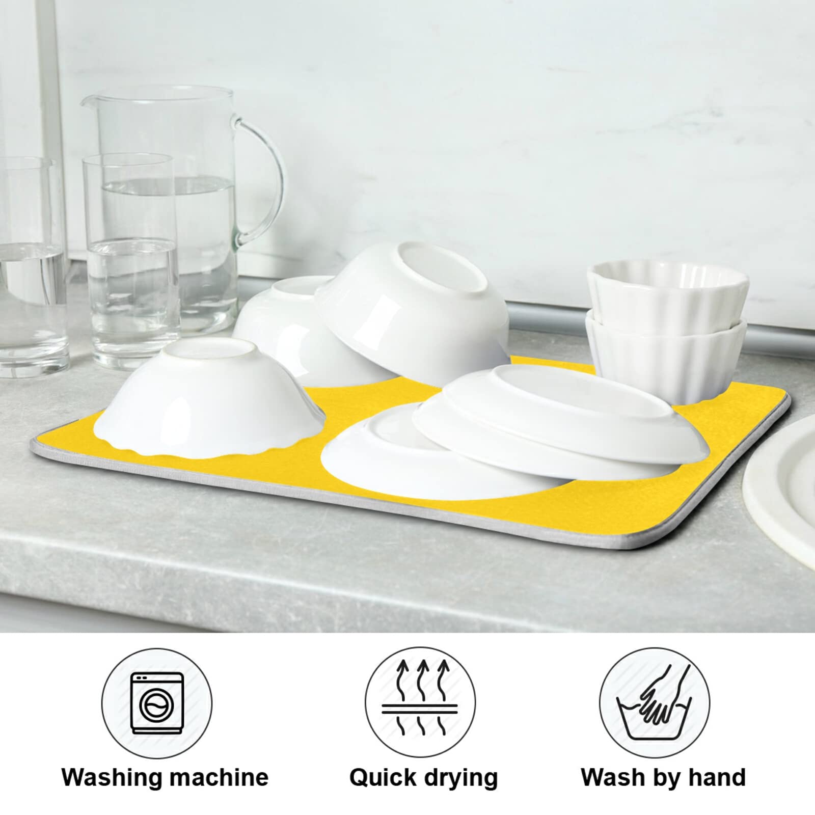 XL Gold Microfiber Dish Drying Mat - Heat Resistant Kitchen Counter Drainer Pad (16x18 Inch) | Perfect for Drying Dishes, Utensils & Cookware | Stylish Kitchen Decor Accessory