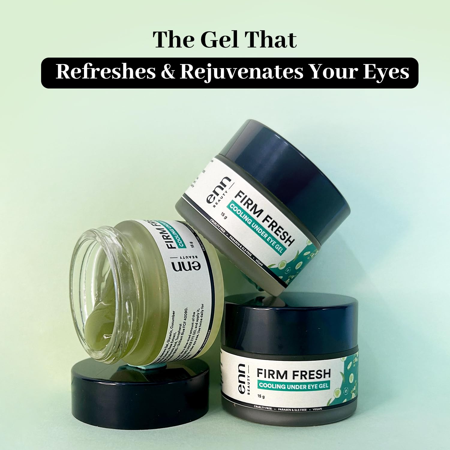 ENN Firm Fresh Cooling Under Eye Gel - Dark Circle & Puffiness Reducer for Tired Eyes - Anti-Wrinkle Treatment with Cucumber, Green Tea & Aloe Vera - 15g - Perfect for Morning Routine & Travel Skincare