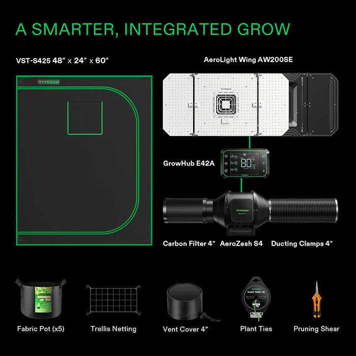 Vivosun Smart Grow Tent Kit for Indoor Plants - 2' x 4' Hydroponic Grow System with LED Lights & Ventilation - Perfect for Home Gardening, Seed Starting, and Herb Cultivation