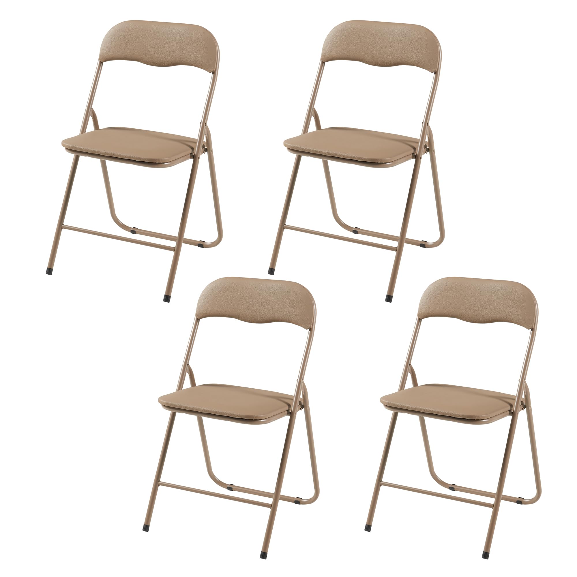 Panana Folding Chairs with Padded Seat & Back Support - Heavy Duty Metal Frame Indoor Outdoor Chairs for Home, Office, Patio, Camping & Events (Khaki, 4 Pack) - Perfect for Parties, BBQs & Extra Seating