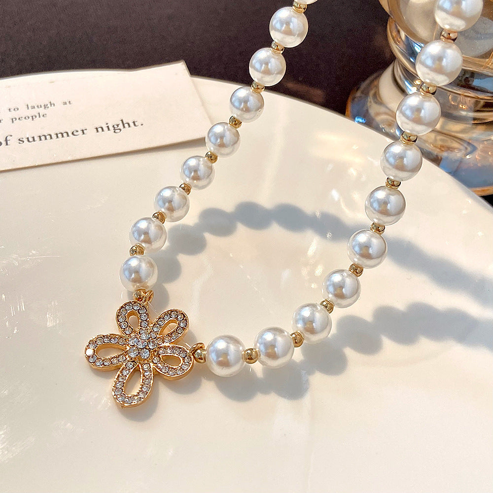 Ivory Pearl Bead Flower Pendant Necklace - Elegant Floral Jewelry for Women | HN1433 | Perfect for Weddings, Parties & Special Occasions