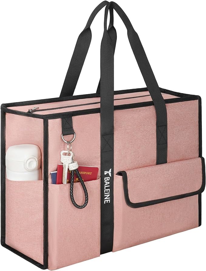 BALEINE Large Foldable Tote Bag with Reinforced Bottom & Pockets - Perfect for Nurses, Travel & Work