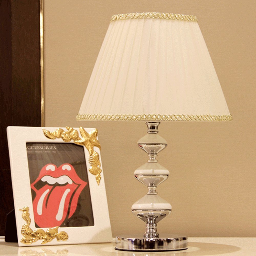 European Bouffant Fabric Bedroom Table Lamp with Polished Chrome Base - Elegant Study & Desk Lighting for Home Office, Bedside Nightstand, Wedding Gift & Home Decor (Black)