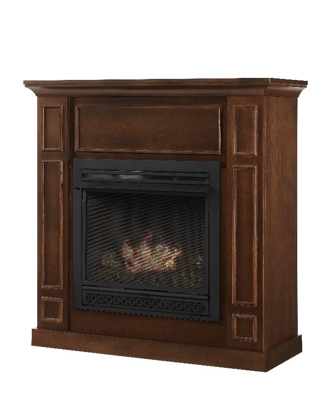 Comfort Glow Dual Fuel Ventless Gas Fireplace with Mantle - The Avalon Model, Adjustable Thermostat, 26,000 BTU for 950 sq ft Heating, Natural Gas or Liquid Propane, Walnut Finish - Perfect for Living Rooms, Bedrooms & Basements