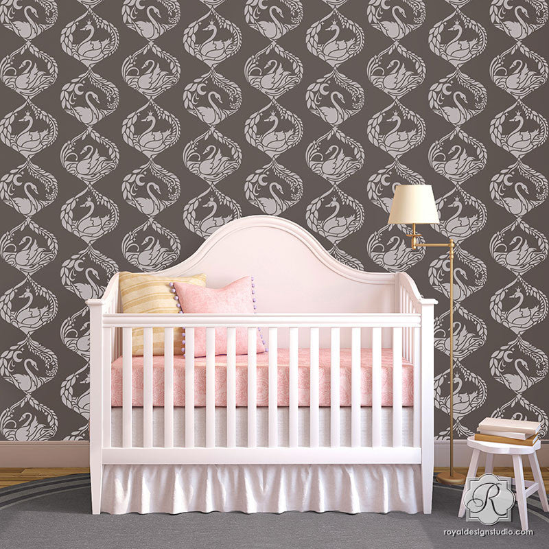 Swan Serenade Wall Stencil - Reusable DIY Painting Template for Home Decor, Nursery, Bedroom & Living Room - Perfect for Accent Walls, Murals & Creative Art Projects