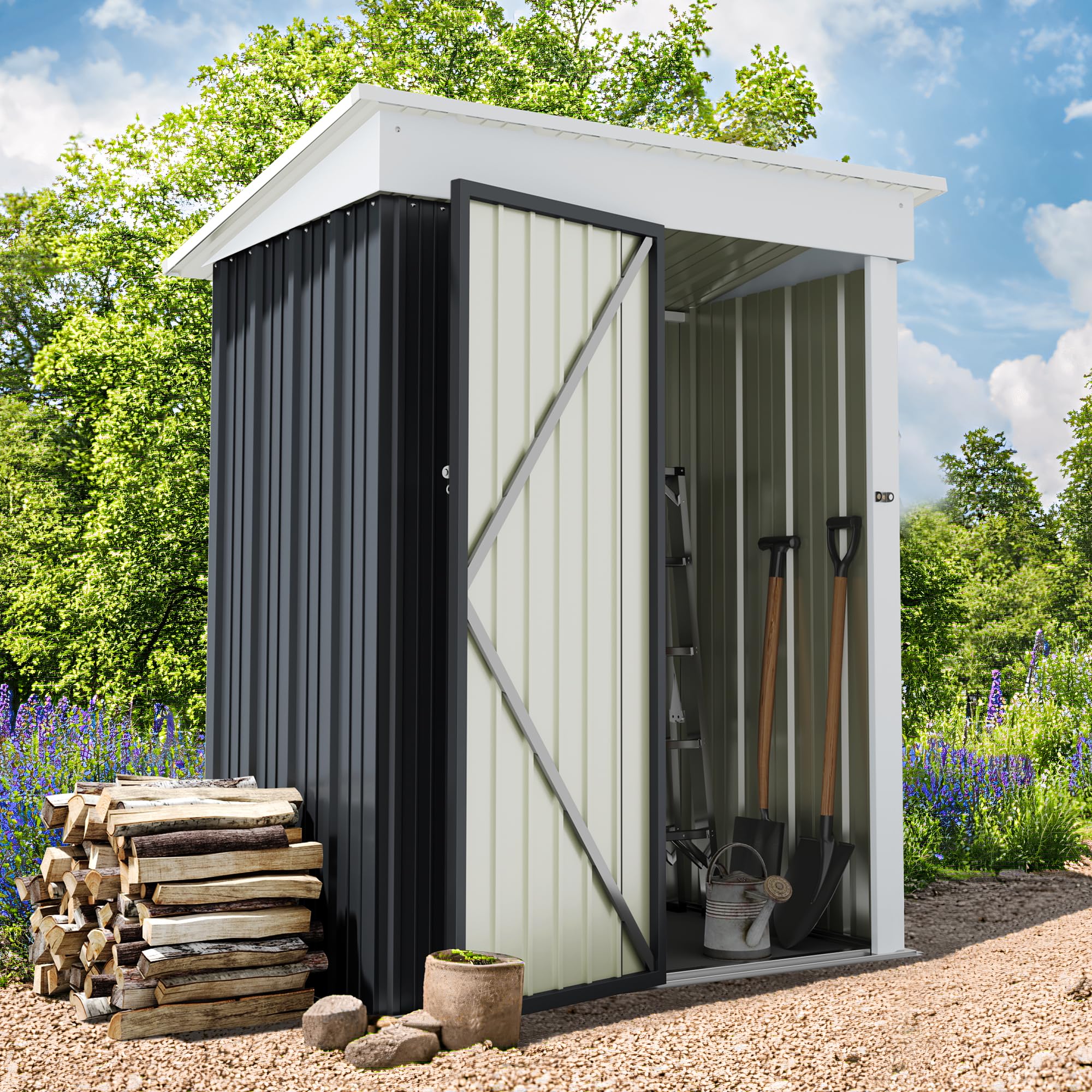 Greesum 5FT x 3FT Outdoor Storage Shed - Steel Utility Tool Shed with Lockable Door for Garden, Patio & Backyard | Weatherproof Metal Storage House for Lawn Equipment, Gardening Tools & Outdoor Gear (Gray)