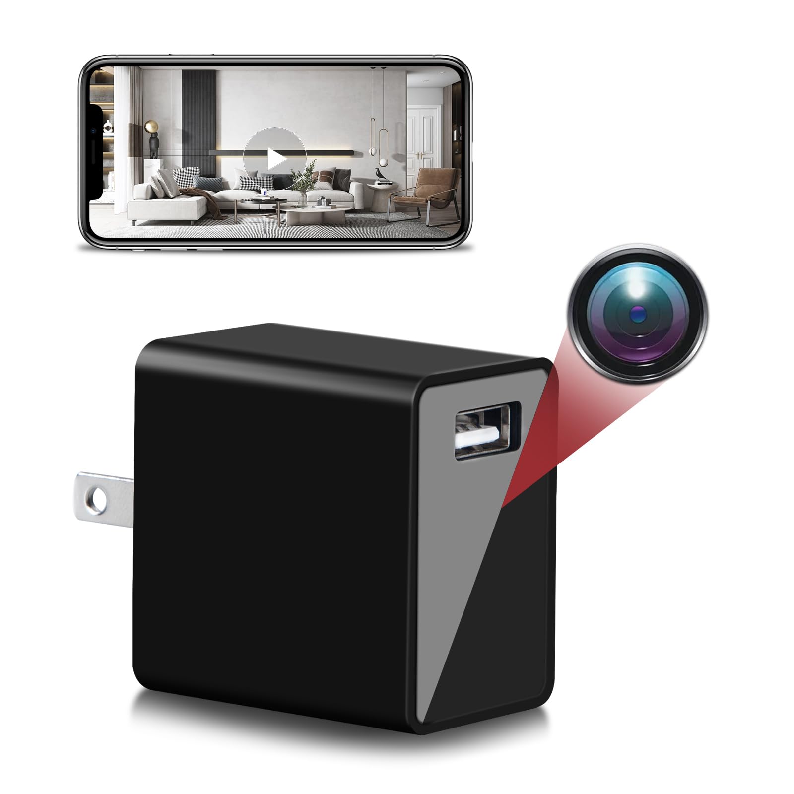 1080P HD Hidden Camera Charger - Wireless Spy Cam with Motion Detection, Mini USB Nanny Cam for Home Security, Office, Baby & Pet Monitoring - Ideal for Elderly Care & Indoor Surveillance