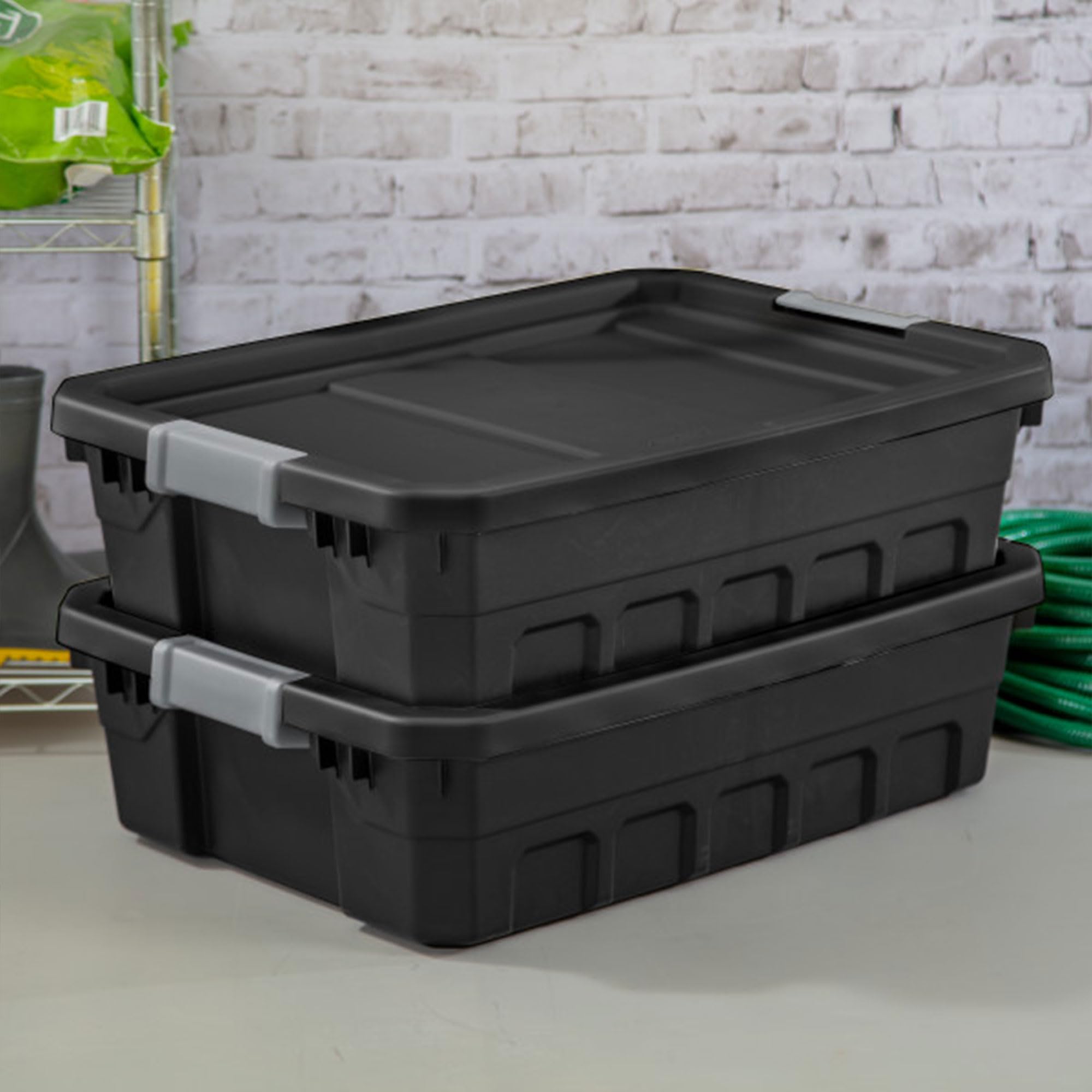 Sterilite 24-Pack 10 Gallon Black Plastic Storage Bins with Lids - Stackable Clear Containers for Home Organization, Garage, Closet & Office Supplies Storage