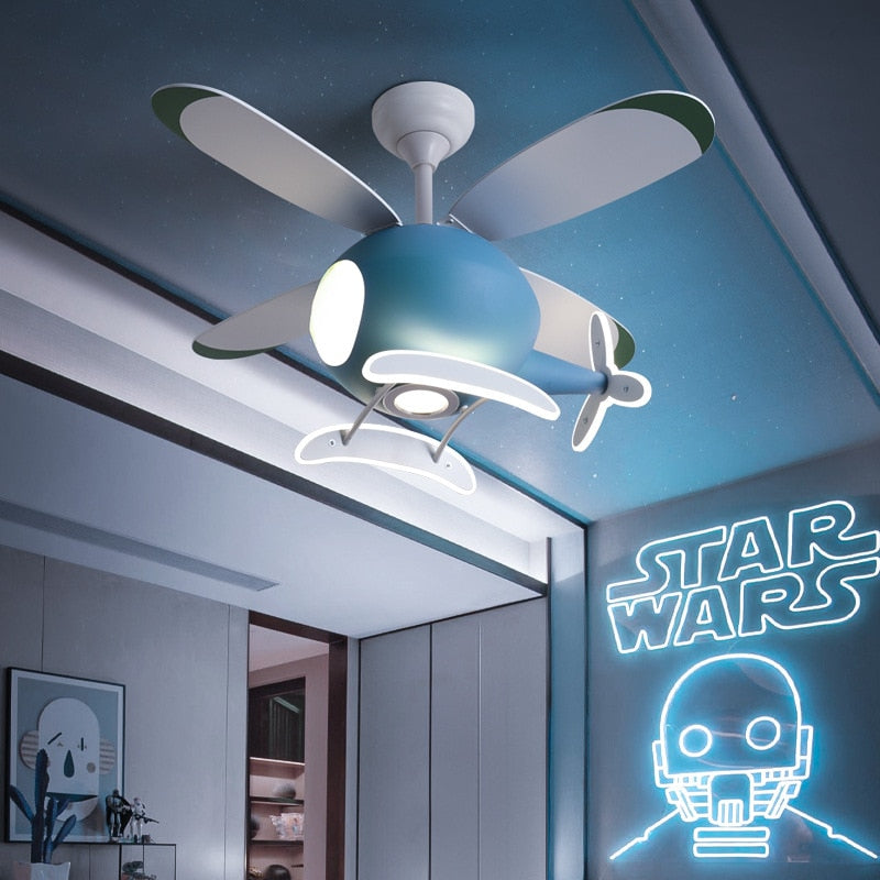 Kids' Helicopter Ceiling Fan with Light - Airplane Themed Nursery Decor for Boys' Room & Playroom - Perfect for Cooling & Lighting Children's Bedroom