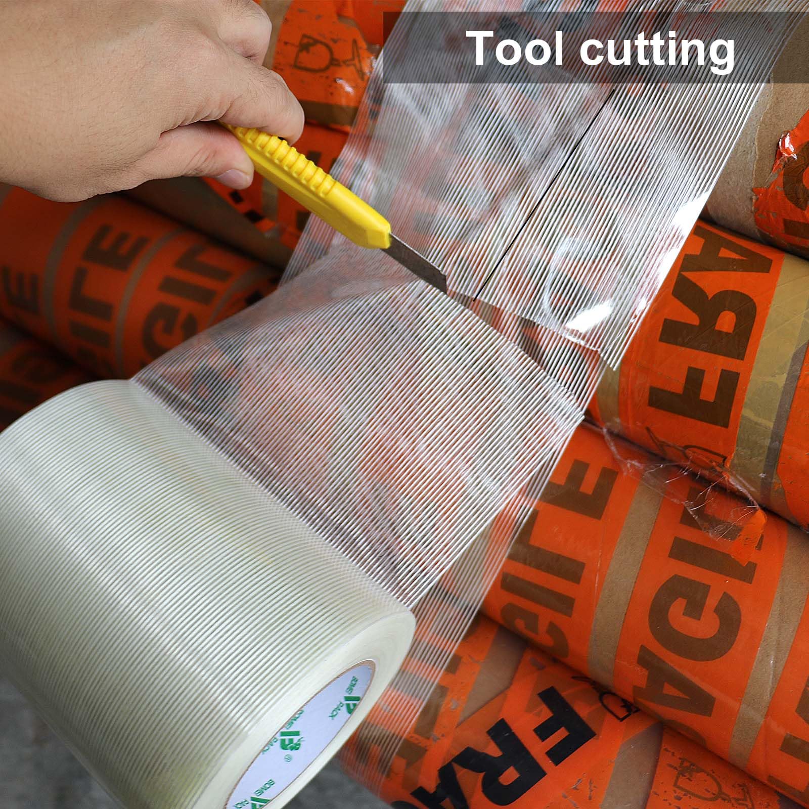 BOMEI PACK 6-Inch Wide Heavy Duty Reinforced Strapping Tape with Fiberglass Filament, 5.5Mil Thick, 60 Yards Roll - Perfect for Shipping Boxes, Moving, Storage & Industrial Packaging