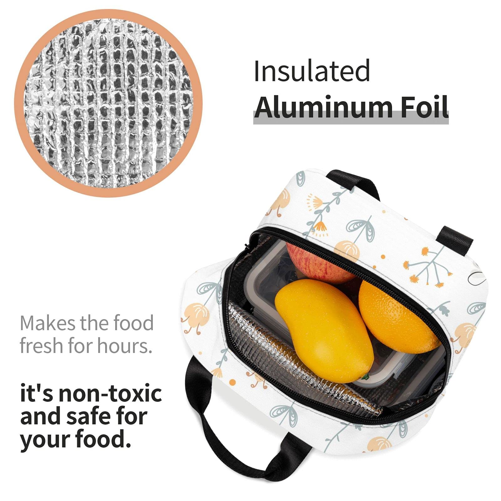 Insulated Reusable Lunch Bag with Front Pocket - Leakproof Cooler Tote for Women & Men - Perfect for Office, Work, Picnic & Outdoor Activities - Cute Bee Design