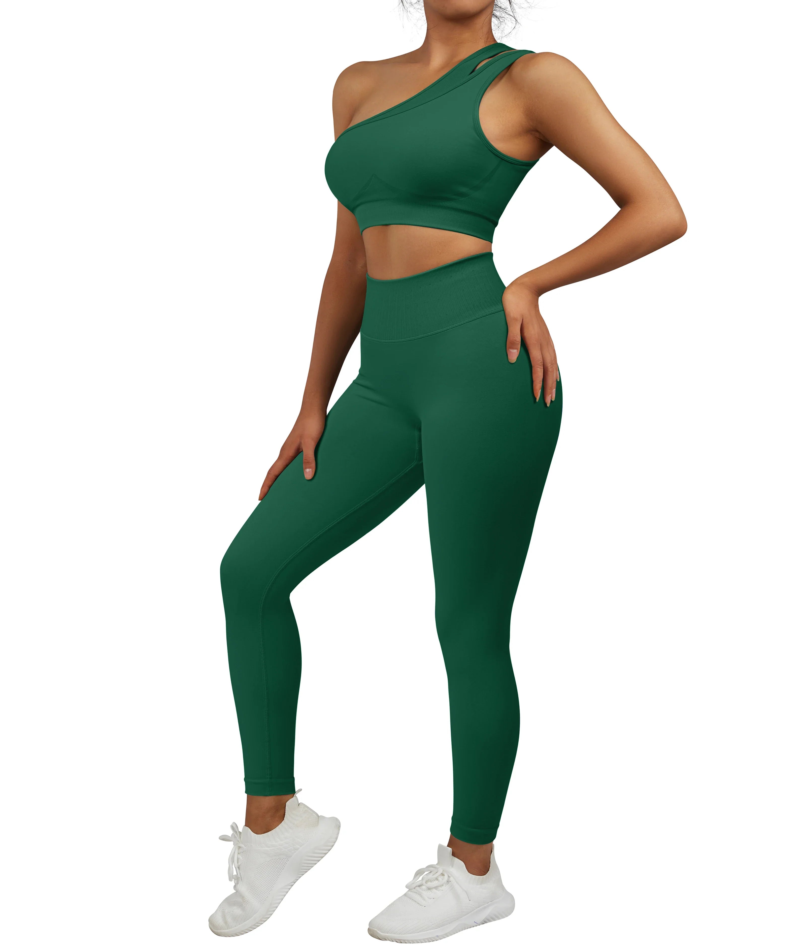 2 Pcs Women's Seamless Yoga Set - One Shoulder Workout Outfits for Gym, Fitness & Sports | Breathable & Comfortable Activewear for Yoga, Running & Training