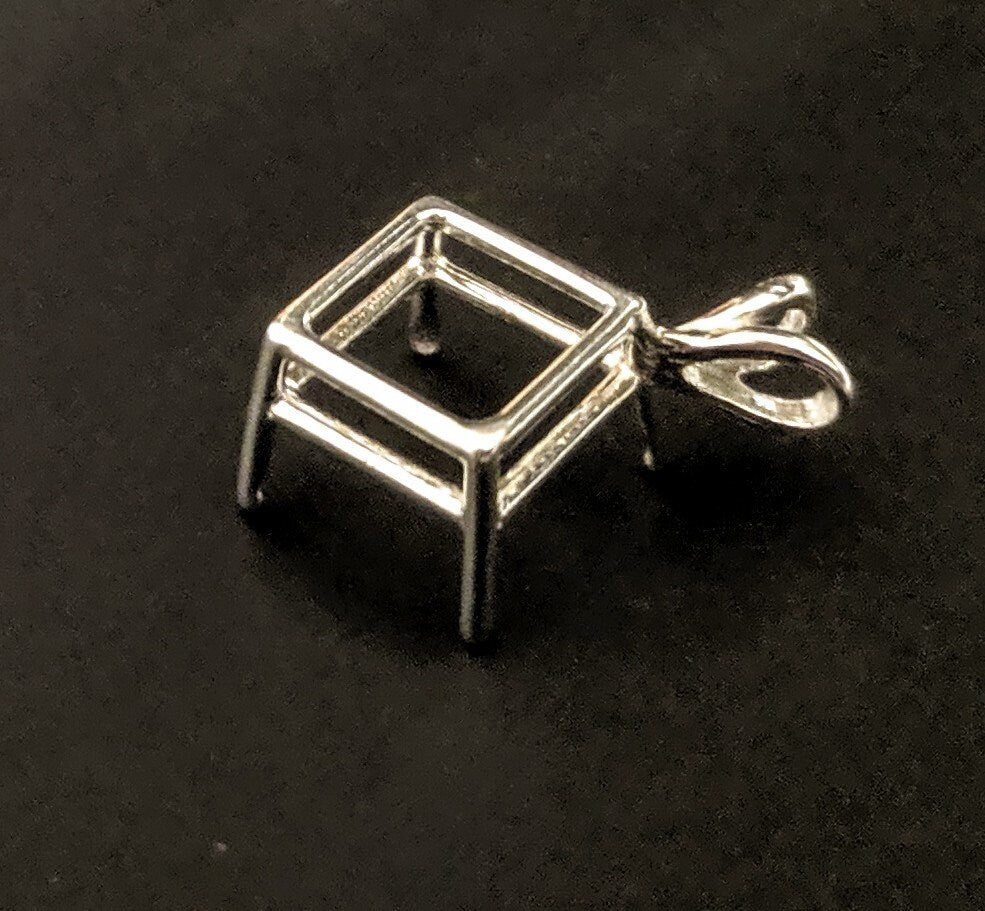 Solid Sterling Silver or 14kt Gold 6mm-11mm Square Princess Cut Pendant Setting | Premium Jewelry Setting for Engagement Rings & Necklaces | Handcrafted in USA