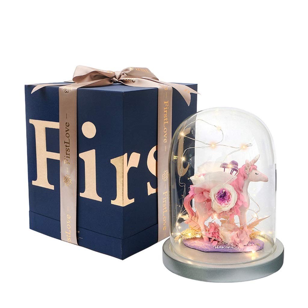 Eternal Preserved Real Rose in Glass Dome - Pink Unicorn Glass Dome with Base | Perfect Mother's Day Gift, Wedding Centerpiece & Anniversary Present | Home Decor, Birthday Gift for Her, Valentine's Day Surprise | Ideal for Bedroom Decor, Wedding Table Centerpieces, Romantic Gifts | Use for Home Decor, Wedding Decorations, Gift Giving, and Special Occasions | Great for Romantic Dinners, Proposal Decor, Nursery Room Decor, and Office Desk Decorations