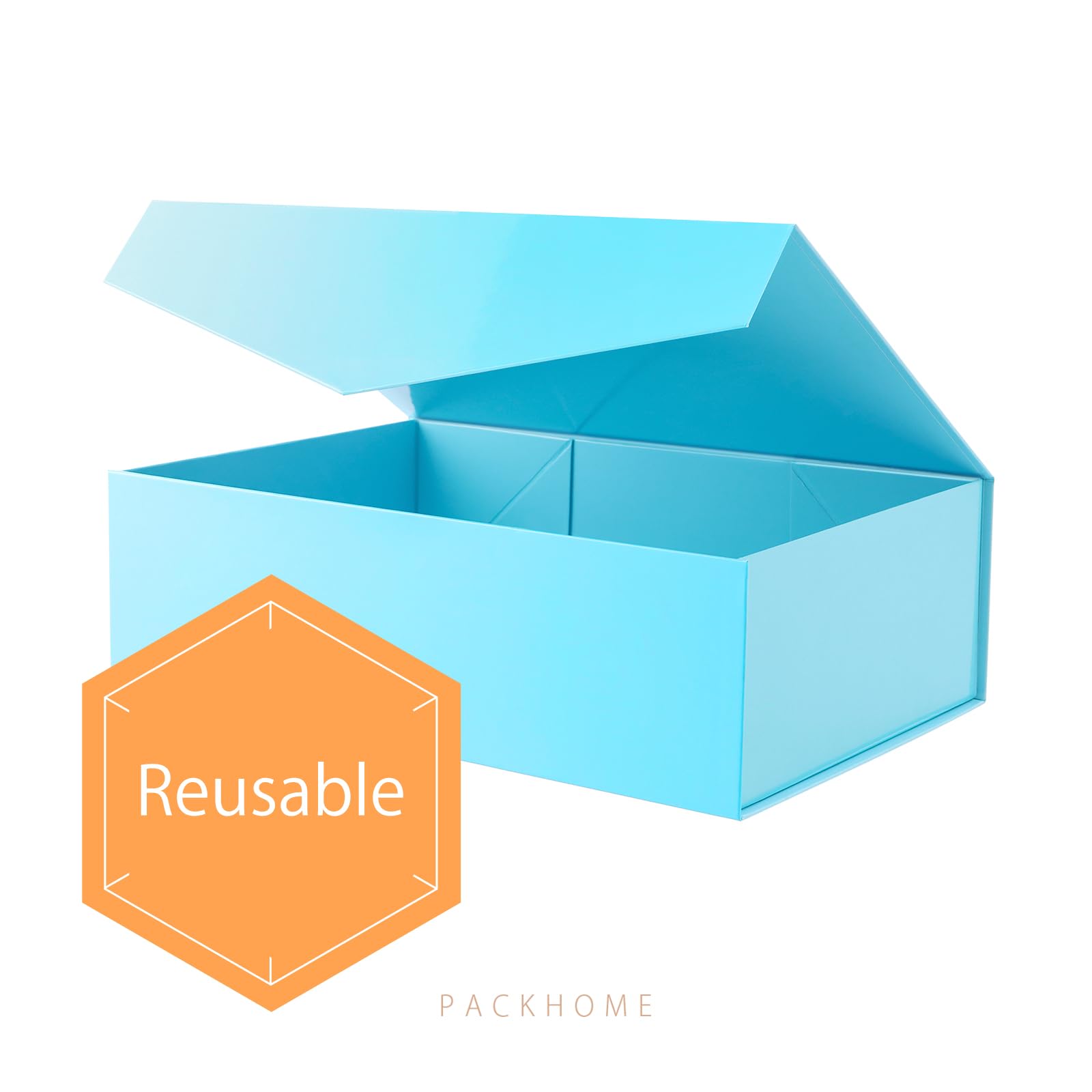 PACKHOME 6 Large Gift Boxes 13.5x9x4.1in - Sturdy Magnetic Closure (Glossy Blue) for Gifts & Storage