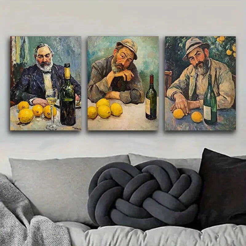 3-Piece Drunk Man Art Painting Metal Print - Ready to Hang Wall Decor for Living Room, Bar & Man Cave