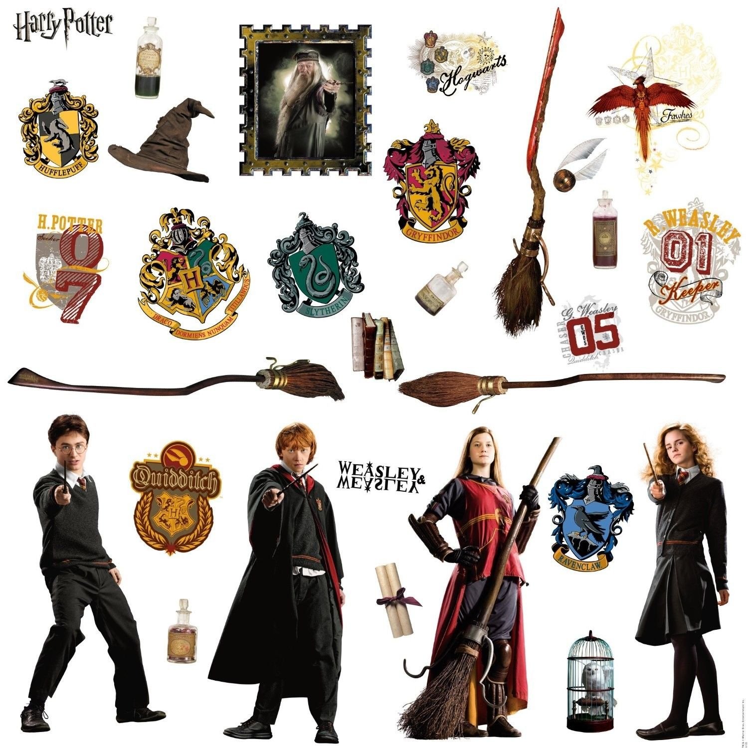 Harry Potter Wall Decals - 30 Large Stickers Set with Ron & Hermione for Kids Room Decor, Bedroom, Nursery, Living Room - Perfect for Themed Parties & Gift Ideas