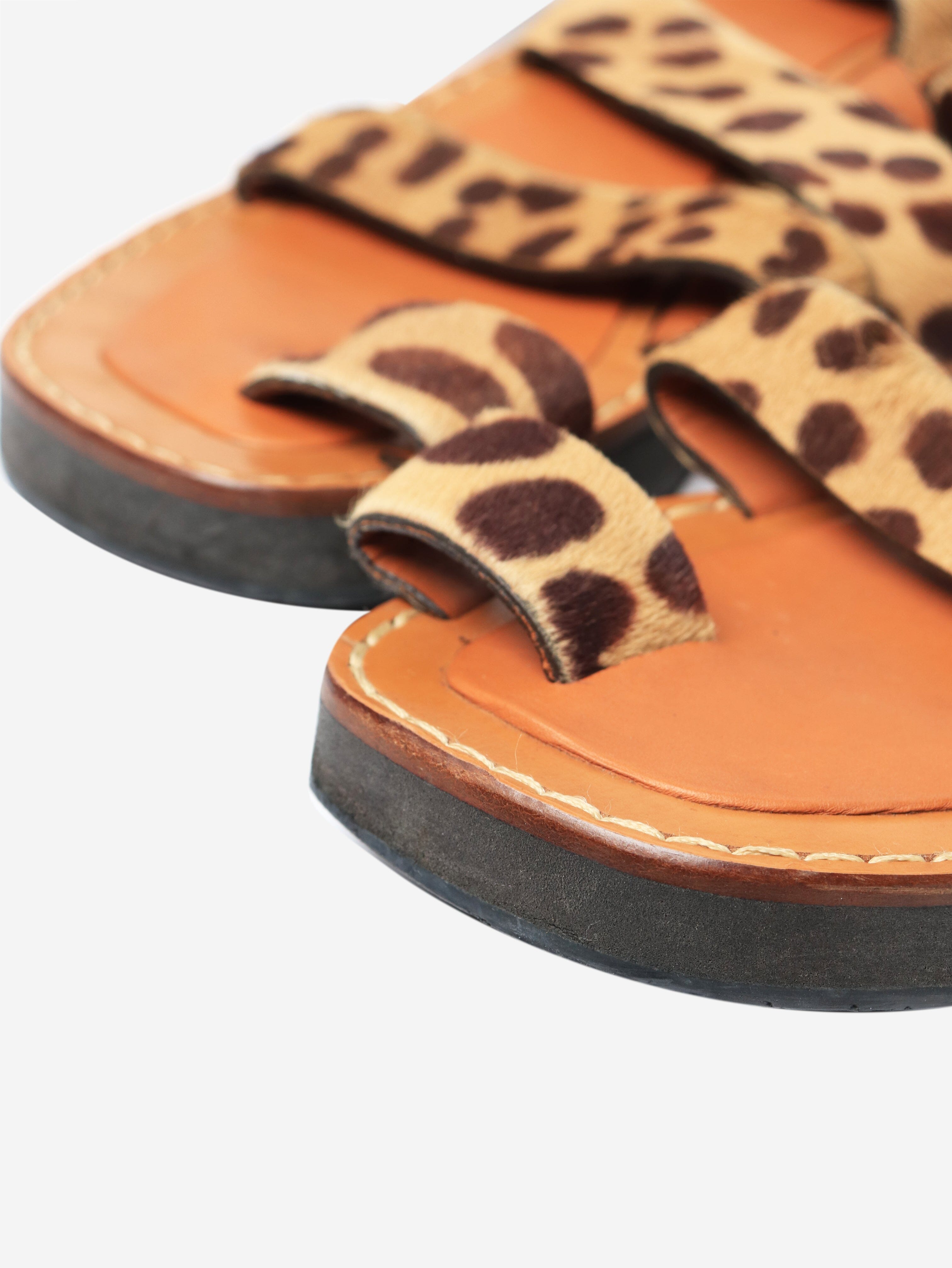 Women's Brown Leather Flat Sandals - Size EU 36 (UK 3) for Summer Beach Vacation & Casual Outings