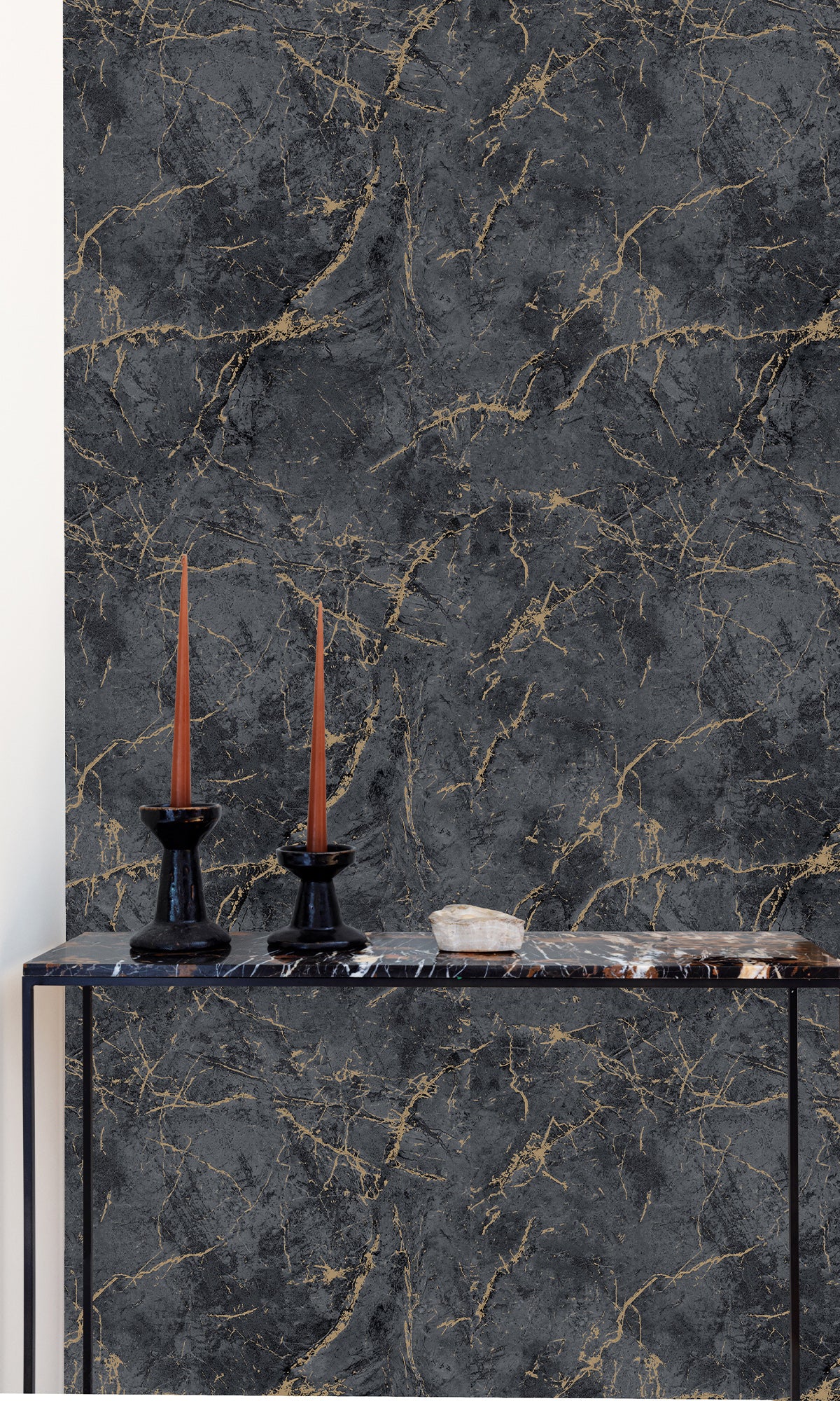 Charcoal Grey Cracked Marble Peel and Stick Wallpaper - Self-Adhesive Removable Wallpaper for Bedroom, Living Room, Kitchen - Waterproof & Easy to Install (Design R9813)