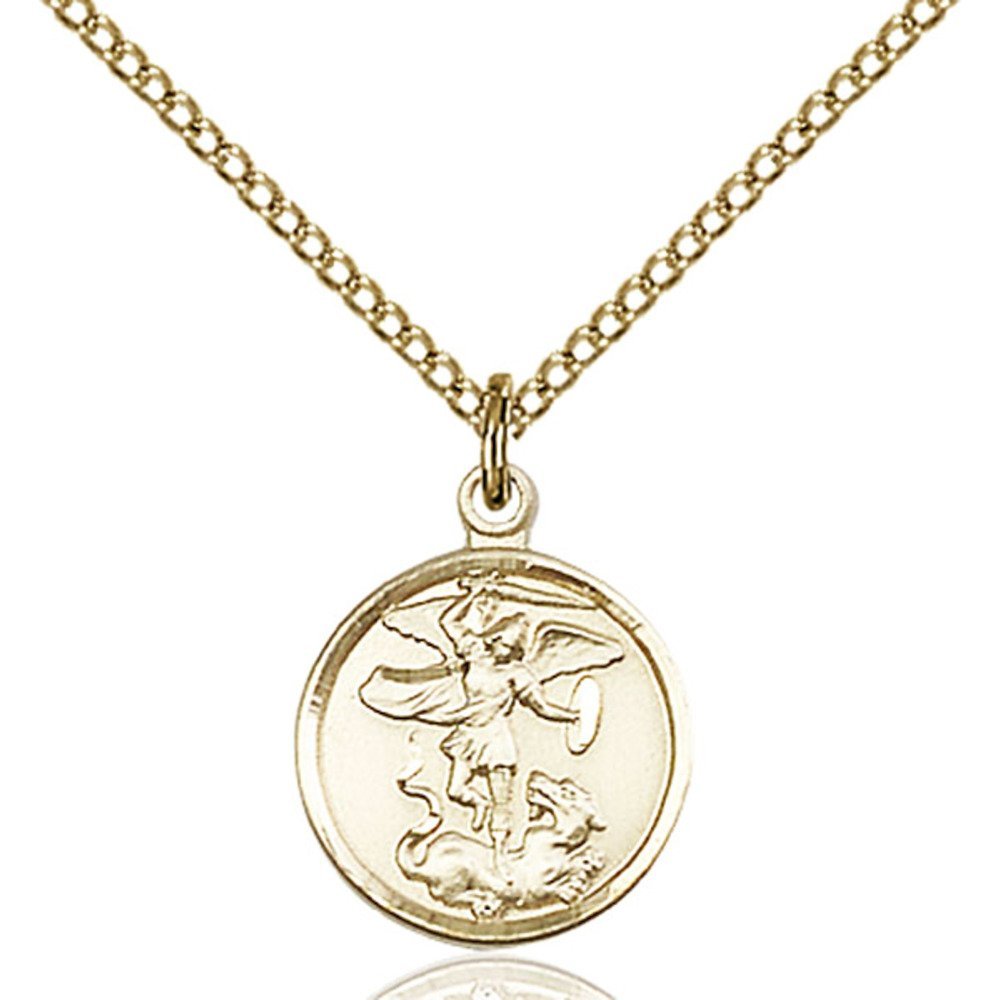 St. Michael The Archangel Gold Filled Pendant Necklace - 5/8 x 1/2 Inches with 18K Gold Filled Lite Curb Chain - Religious Jewelry Gift for Men & Women - Perfect for Baptism, Confirmation & Spiritual Protection