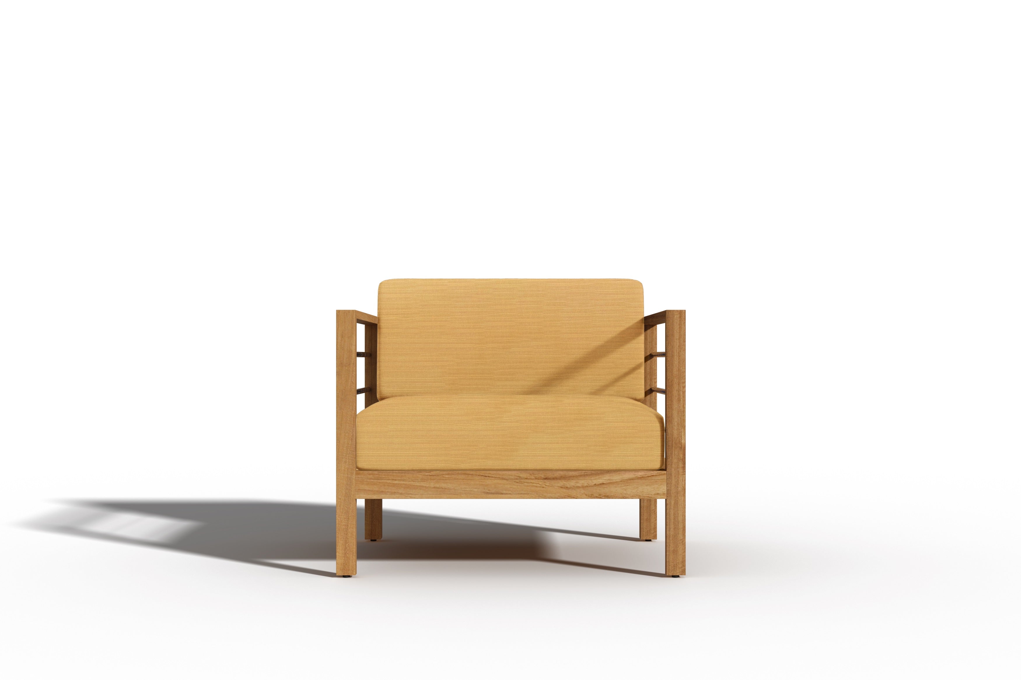 Premium Leon Teak Outdoor Club Chair with Sunbrella Dupione Cornsilk Cushion - Waterproof & UV-Resistant Patio Furniture for Poolside, Garden, and Backyard Relaxation