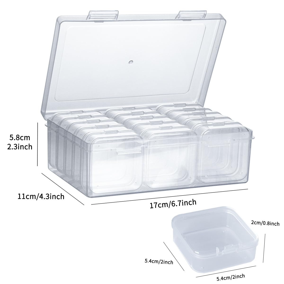 15Pcs Small Bead Organizer Box Set - Clear Plastic Storage Containers with Hinged Lids for DIY Jewelry Making, Bracelet Crafting, Beading Supplies & Art Projects - Perfect for Craft Rooms, Travel & Home Organization