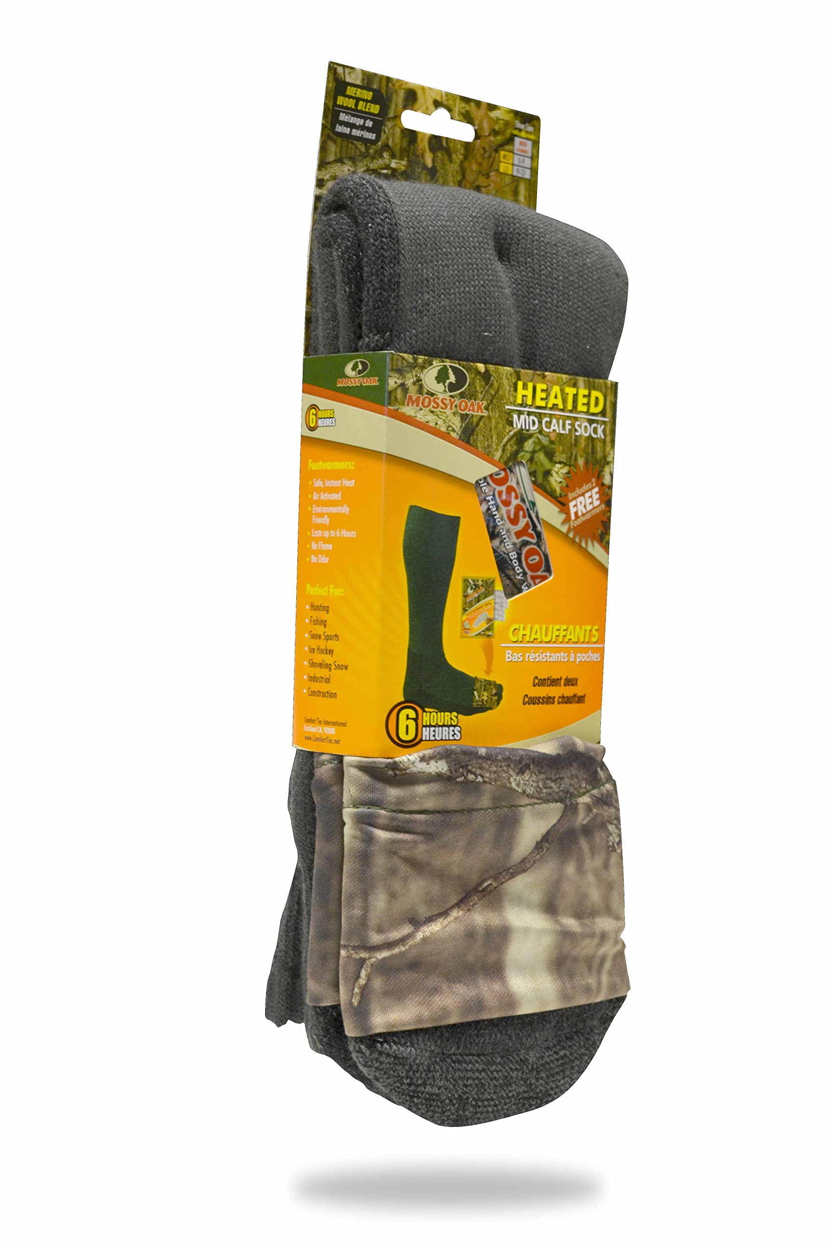 Heat Factory Mid-Calf Thermal Socks with Foot Warmer Pockets - Mossy Oak Camouflage & Olive Green for Hunting, Hiking & Winter Outdoor Activities