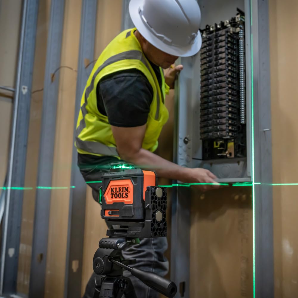 Klein Tools 93PLL Self-Leveling Laser Level - Bright Green 3x360° Planes, Rechargeable Battery & Magnetic Mount for Construction, Remodeling, and DIY Projects