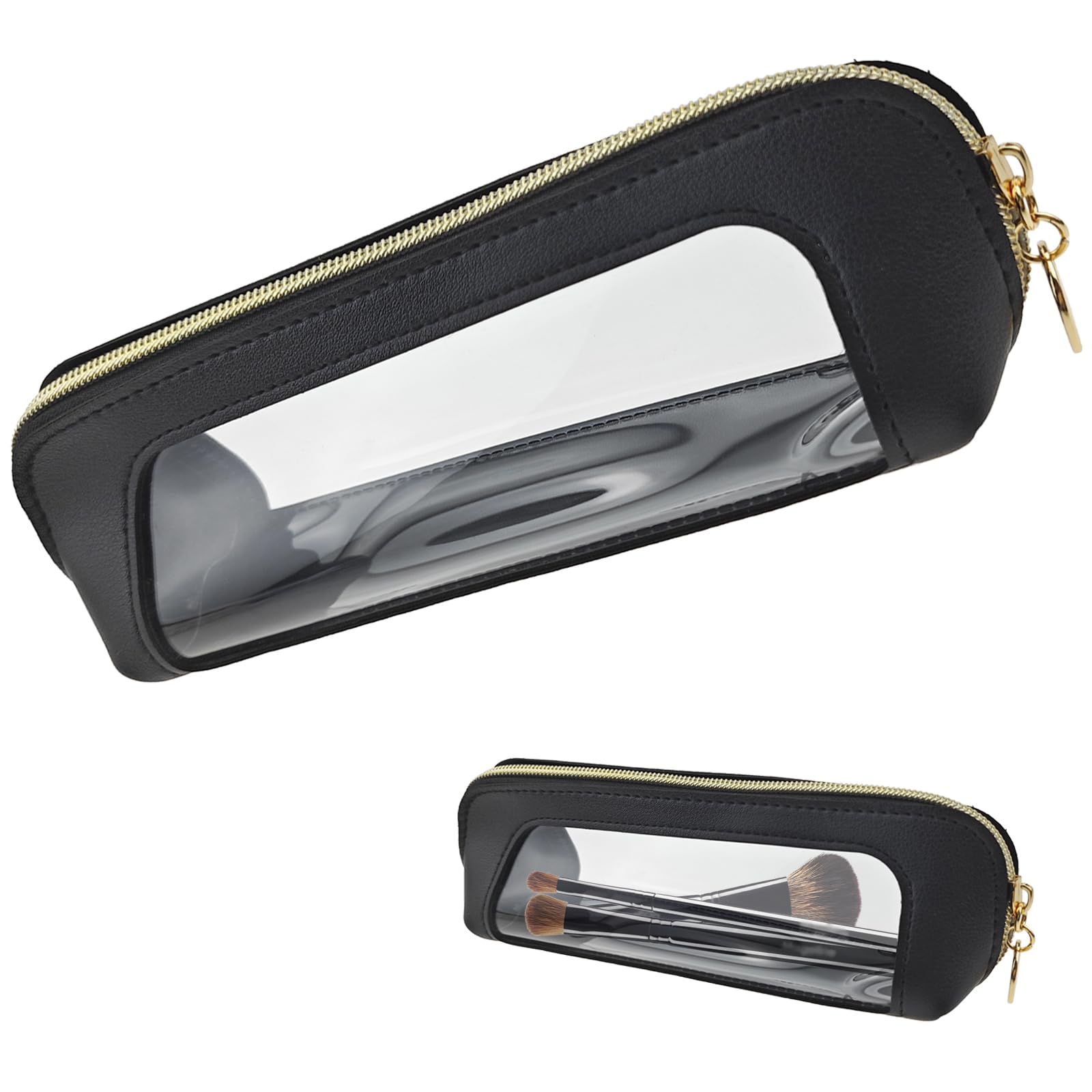 1 PACK Clear Makeup Bag - Leather Makeup Brush Organizer - Double Sided Transparent Toiletry Bag for Women - Portable Travel Cosmetic Case with Zipper - Perfect for Travel, Gym & Daily Makeup Storage