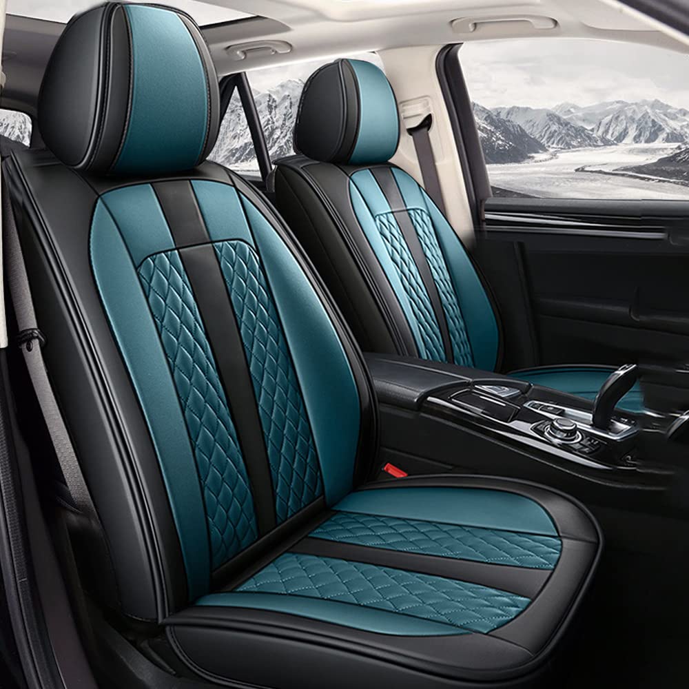 Premium Genuine Leather Car Seat Covers for Chevrolet Corvette C5 - Waterproof, Scratch-Resistant, Non-Slip Design with Airbag Compatibility (Full Set, Black/Blue) - Perfect for Daily Commuting & Road Trips