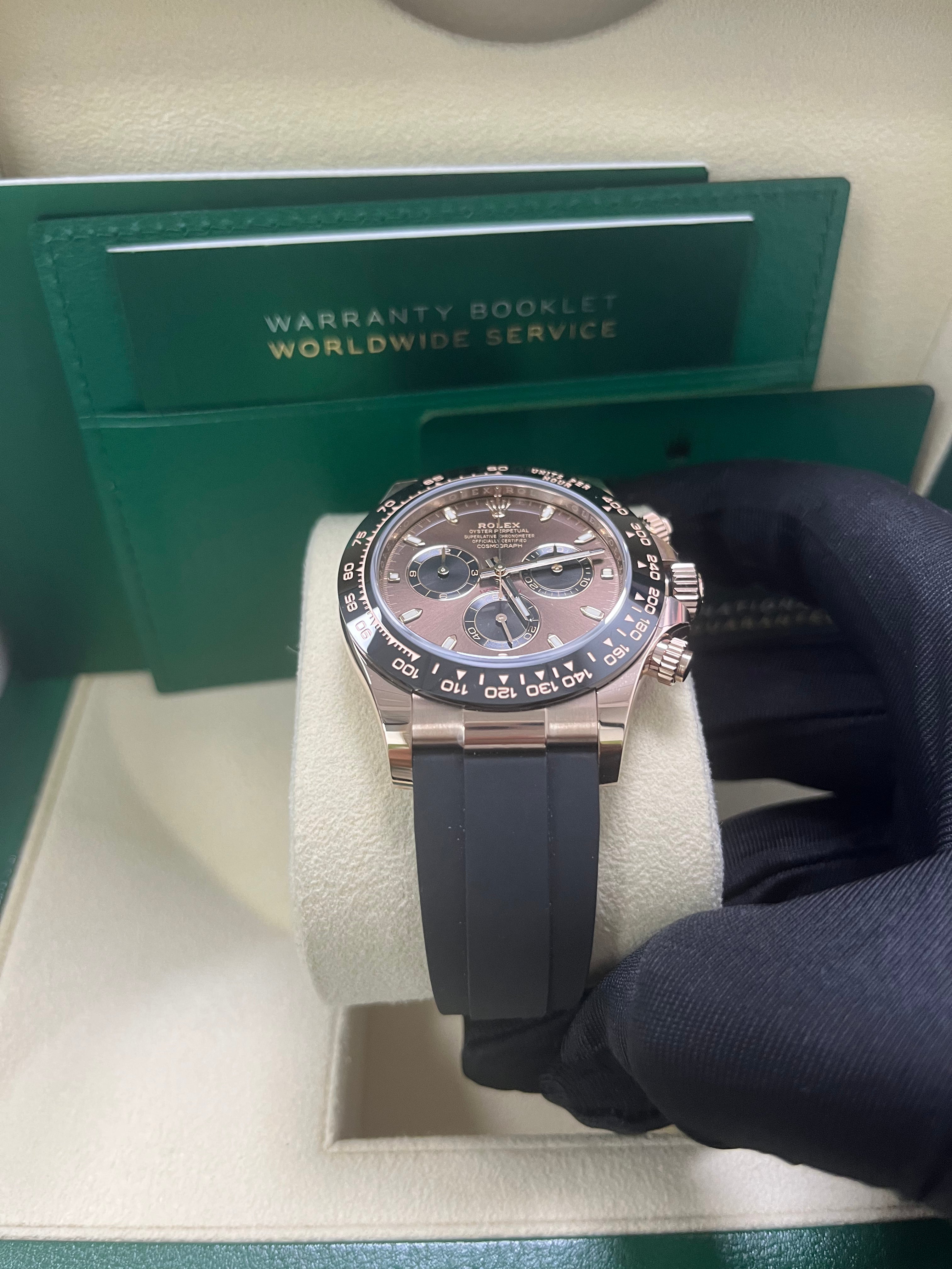 Rolex Daytona Everose Gold Cosmograph 40mm Watch - Chocolate Index Dial & Black Oysterflex Strap (Ref# 116515LN) | Luxury Chronograph for Men, Perfect for Business Events & Special Occasions