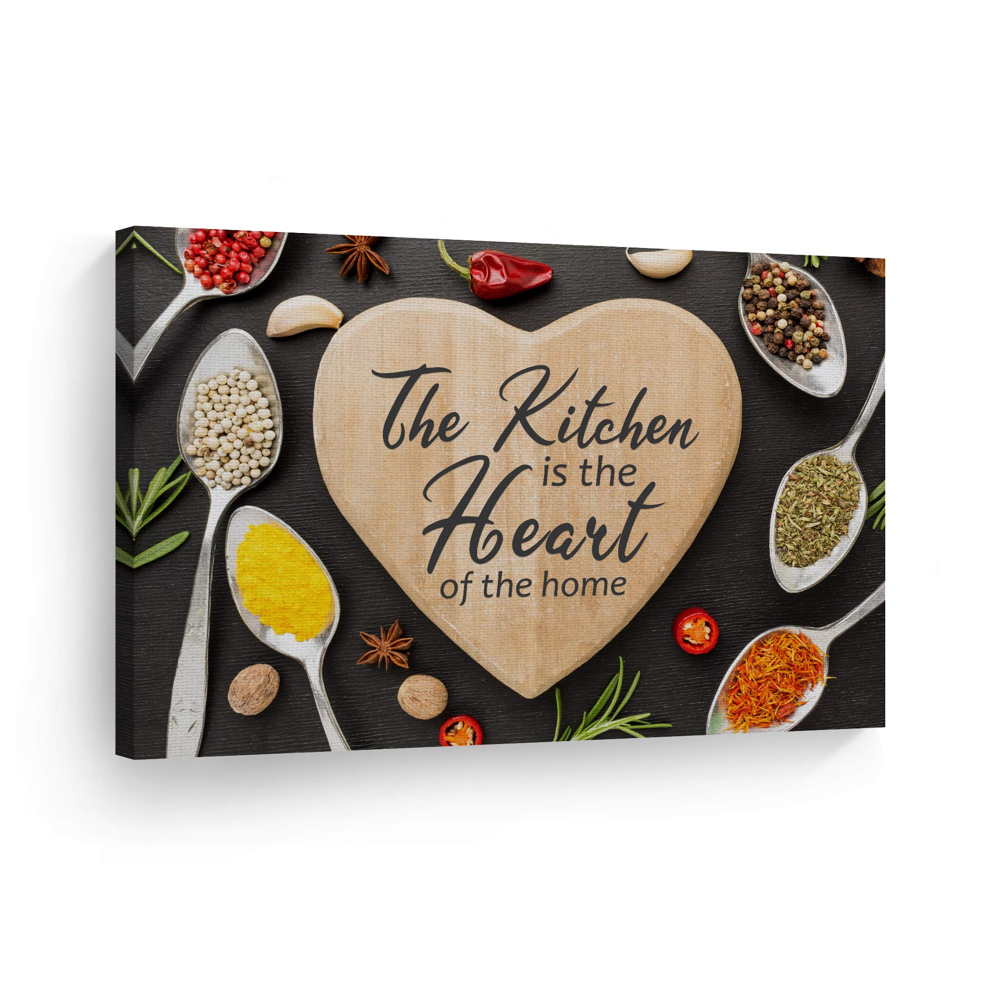 Smile Art Design 'The Kitchen is the Heart of the Home' Quote Canvas Wall Art Print - 24x36 Inch Modern Farmhouse Decor for Kitchen, Dining Room, Restaurant & Cafe - Perfect Housewarming Gift (Ready to Hang) - Ideal for Home Decor, Wedding Gifts & Interior Design Projects