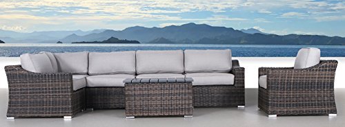 Premium Marina Collection Patio Furniture 7-Piece Conversation Set - Resort Grade Outdoor Sofa Garden Sectional in Marina Brown, No Assembly Required - Perfect for Backyard, Poolside & Resort Style Living Spaces