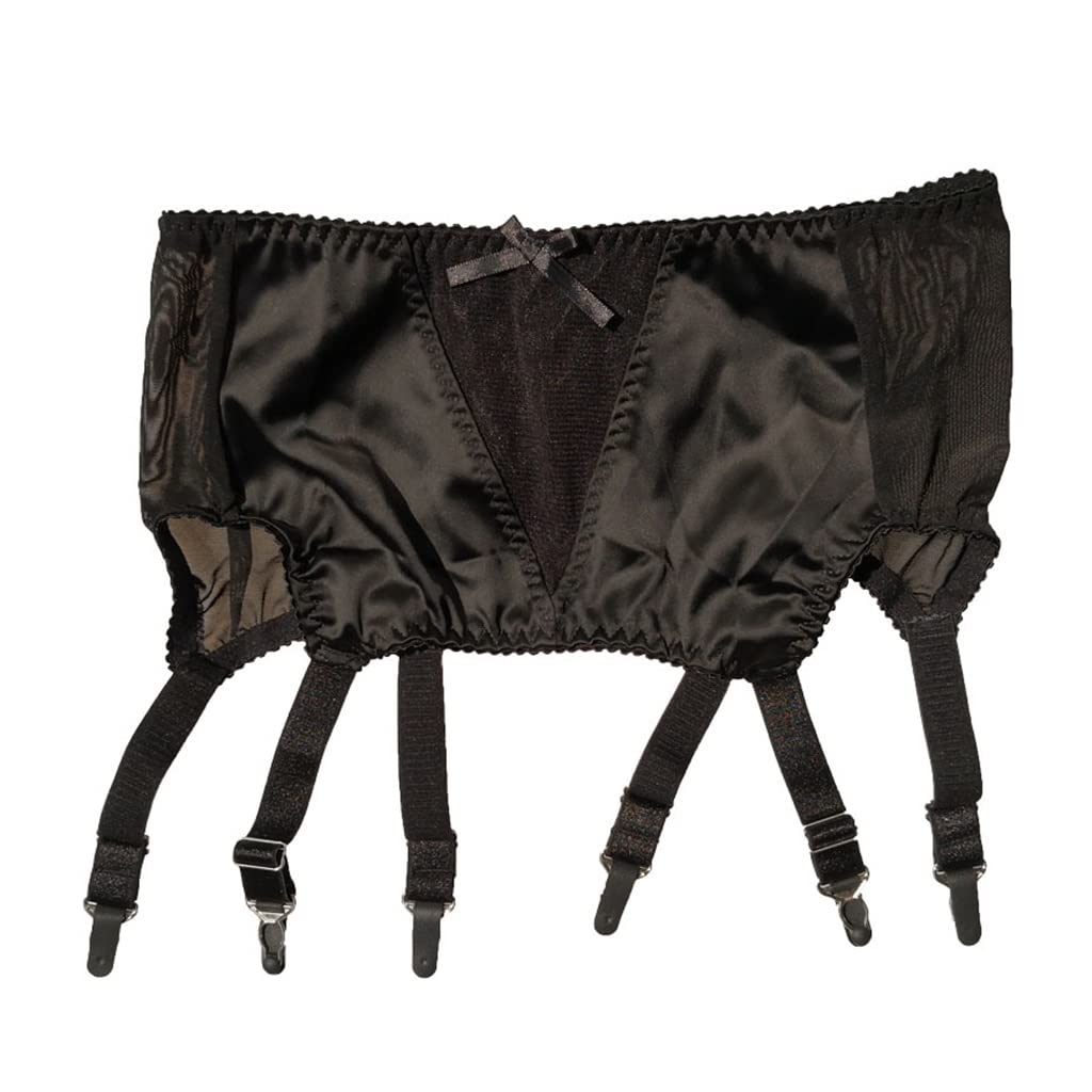 Women's Black Bow 6-Strap Metal Clip Garter Belt for Stockings - Sexy Lingerie Gift (Large Size) | Perfect for Valentine's Day, Bridal Shower & Boudoir Photography