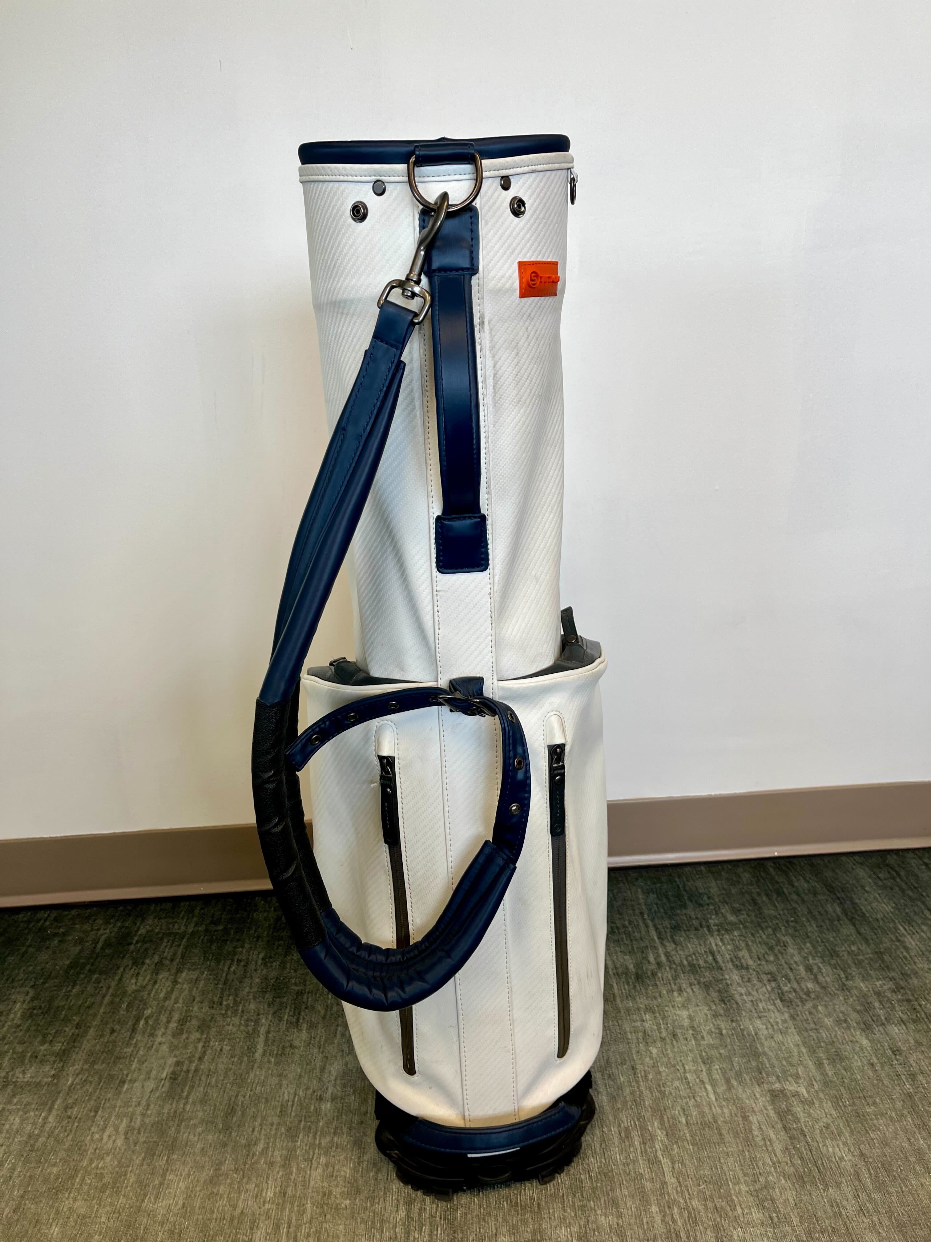 Stitch Sunday Golf Bag - White & Blue Stand Bag with 2 Dividers, 4 Pockets & Adjustable Strap | Perfect for Weekend Golfers & Course Play