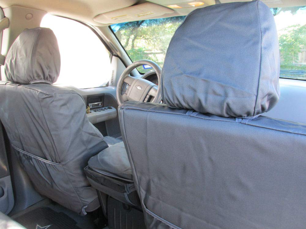 Premium Durafit Seat Covers for 2004-2008 Ford F150 Double Cab - Exact Fit Front 40/20/40 Split Bench with Adjustable Headrests & Rear 60/40 Split Bottom - Gray Leatherette - Perfect for Work Trucks, Road Trips & Daily Commutes