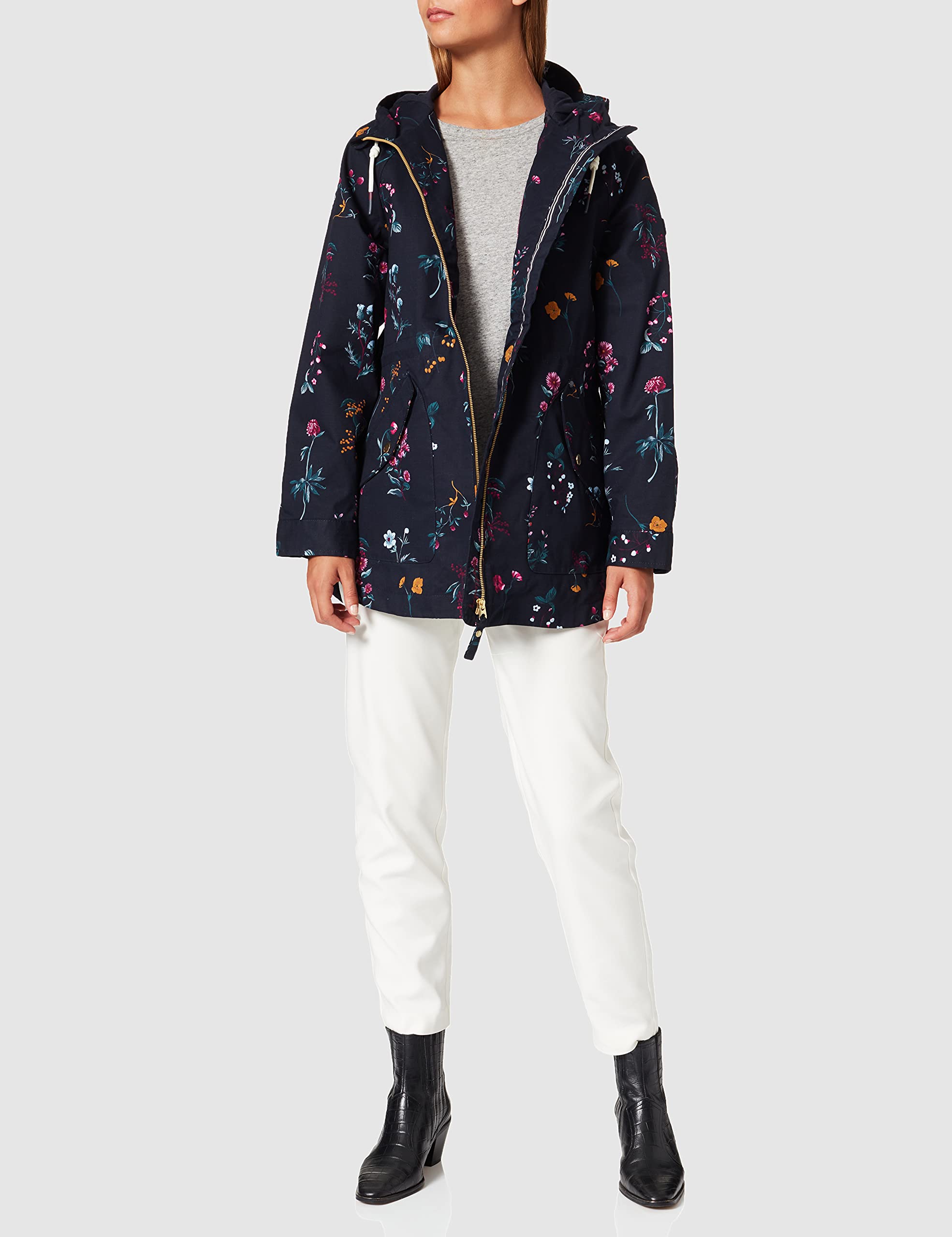 Joules Women's Waterproof Raincoat with Hood - Lightweight Windproof Jacket for Outdoor Activities, Commuting & Travel