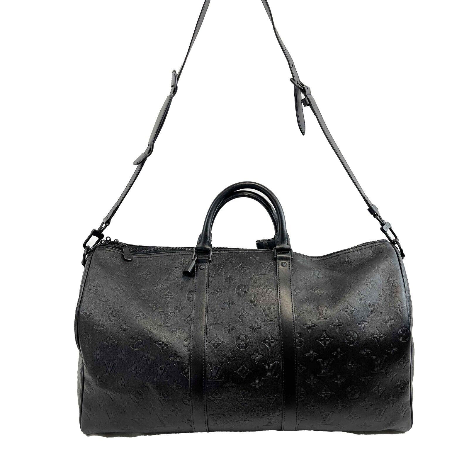 Authentic Louis Vuitton Keepall Bandoulière 50 Black Monogram Duffle Bag with Adjustable Shoulder Strap - Perfect for Travel, Gym & Weekend Getaways